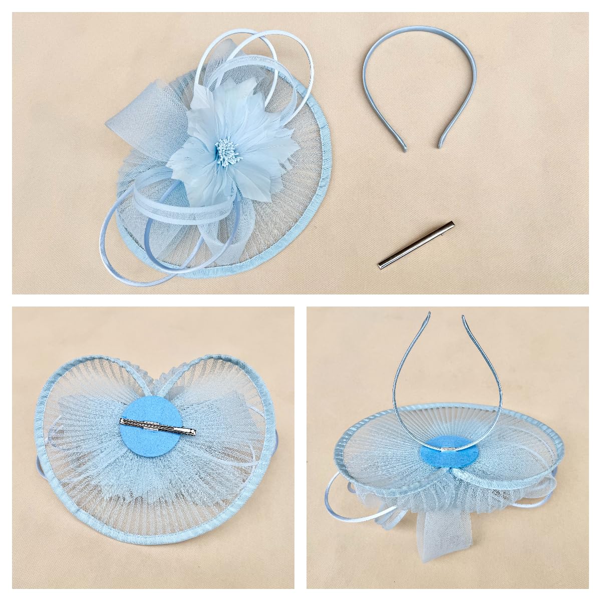 SAFERIN Elegant Women's Fascinator Hat with Veil and Feather Hair Clip Headpiece for Weddings Tea Party WN420