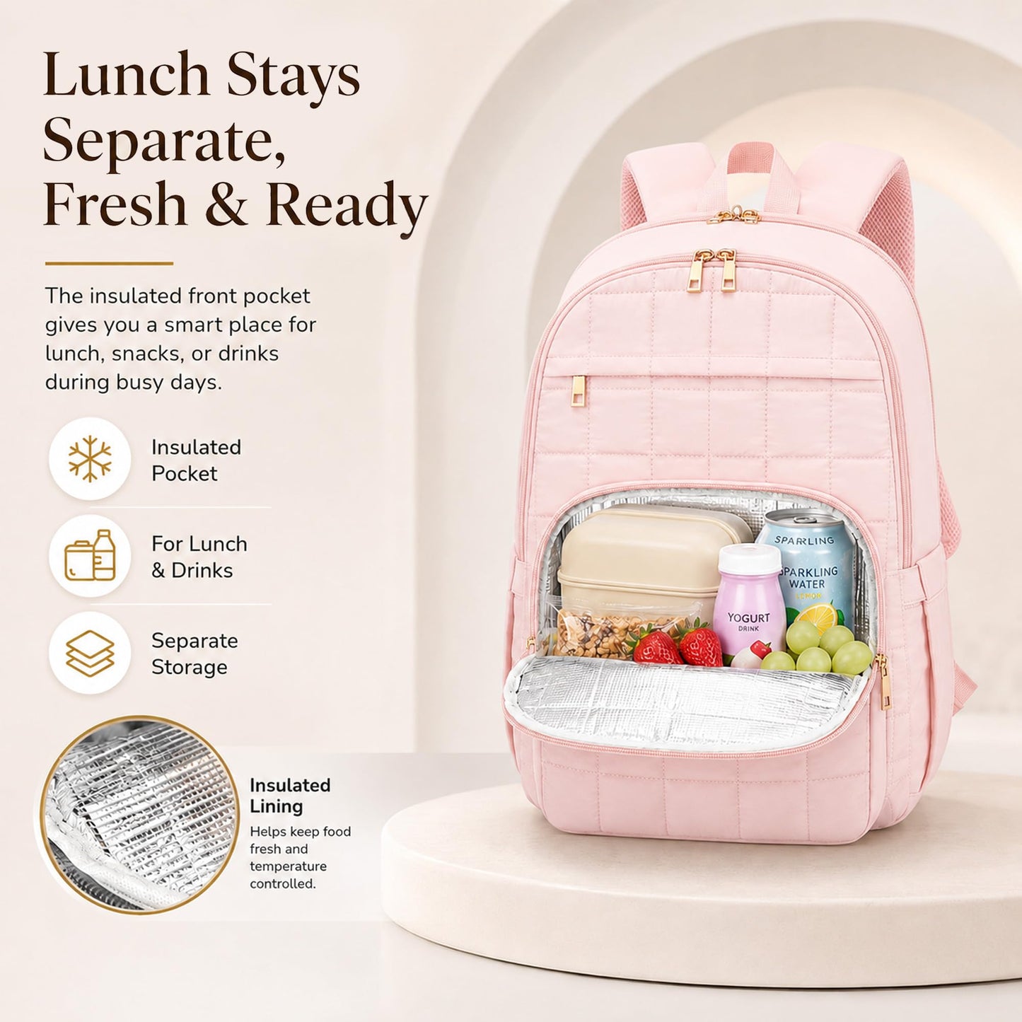 CAMTOP College Backpacks for Women, School Backpack with Insulated Lunch Pocket BST326H