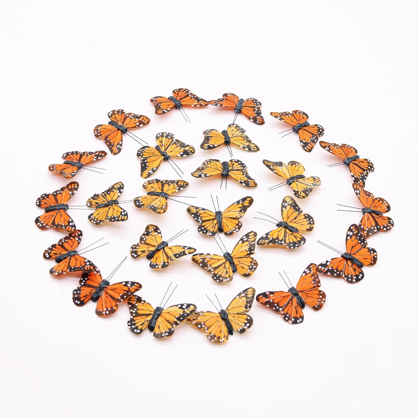 24pcs Monarch Butterflies Monarch Butterfly Decorations Kit with Clip for Dia de Los Muertos Decorations Halloween Decorative Butterflies Handmade Feather Butterfly - 2.25 inch KP06C BST220