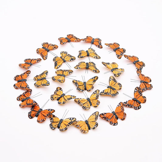 24pcs Monarch Butterflies Monarch Butterfly Decorations Kit with Clip for Dia de Los Muertos Decorations Halloween Decorative Butterflies Handmade Feather Butterfly - 2.25 inch KP06C BST220