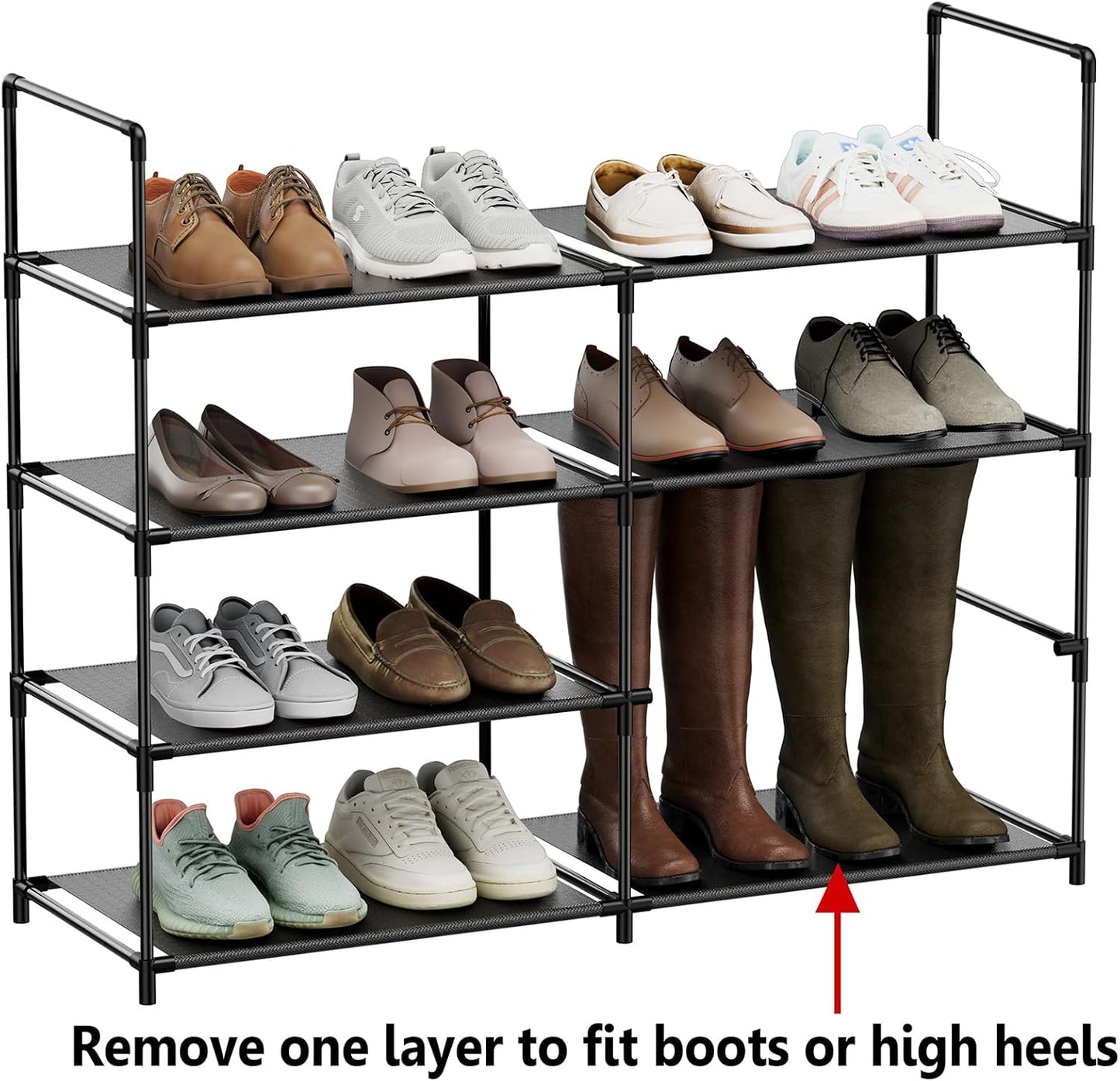 FIDUCIAL HOME 4 Tiers Shoe Rack Organizer 16-20 Pairs Stackable Shoe Storage Shelf Durable for Closet Entryway, Black BST220