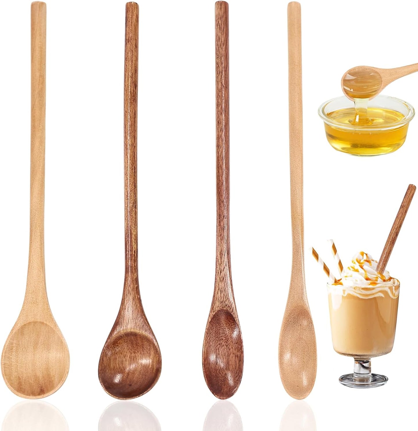 4 Pcs Long Wooden Spoons, Wooden Honey Spoon, 7.9 Inch Wood Mixing Spoons for Eating, Japanese Style Kitchen Utensil, Applies to Kitchen Bar Restaurant BST202