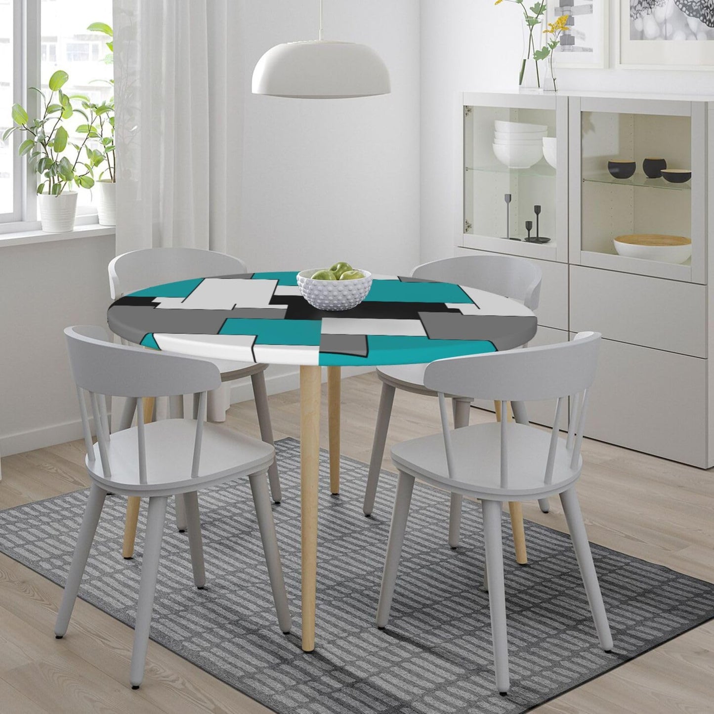 Blue Petal Mandala Pattern Tablecloth with Elastic Edge, Round Table Cover Washable Reusable Bohemian Table Cloths for Kitchen Dining Party, Medium (Fits 45-50 in) BST202