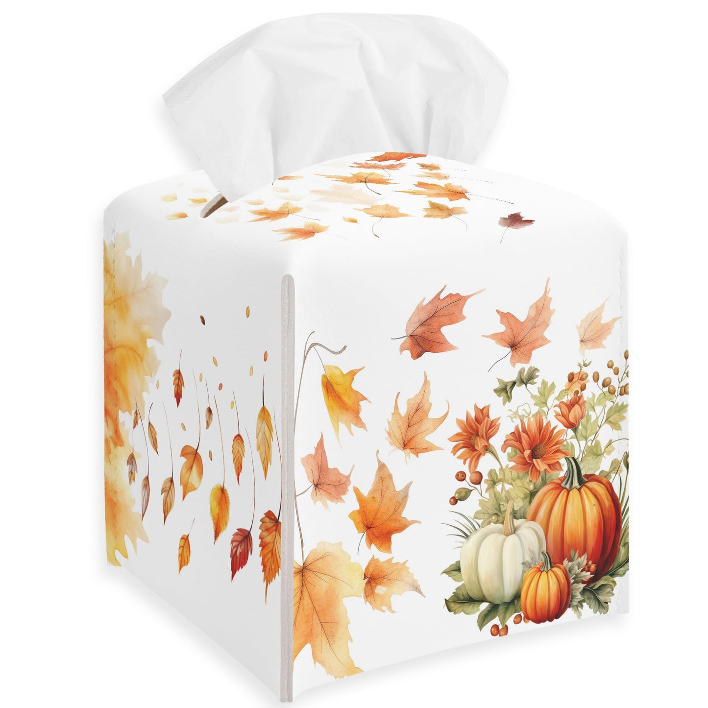 Spooky Tissue Box Cover Square - Ghosts & Bats Tissue Box Holder - Halloween Pumpkin Facial Paper Organizer Dispenser for Home Car Bathroom Office Bedroom Desk Tabletop Supplies & Decor - A11 BST220