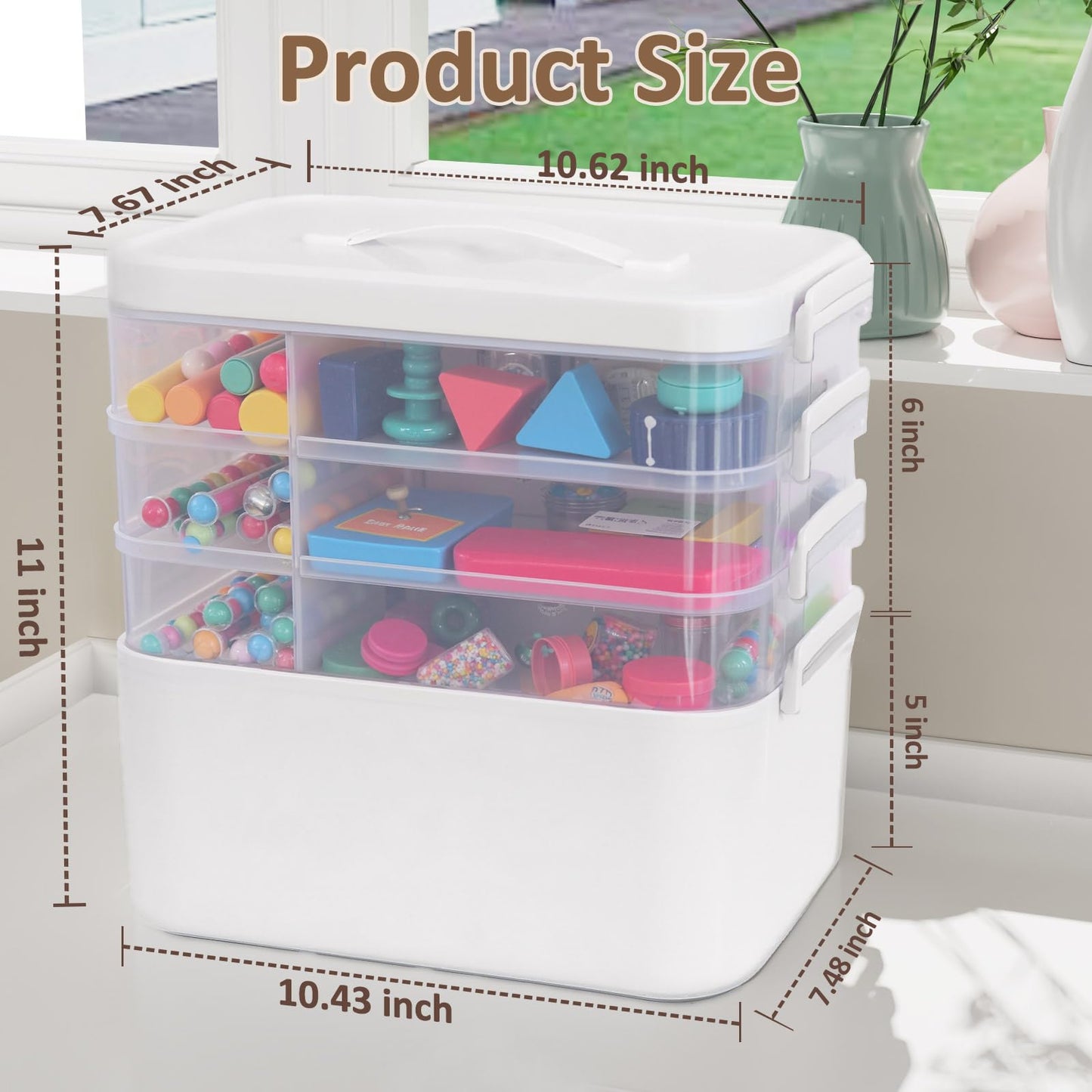 Gifhomfix 4-Layer Plastic Craft Organizers and Storage Box with Removable Trays, Storage Containers with lids and Handle, Art Supply Storage Organizer for Organizing Bead, Sewing, Tool（Green） BST220