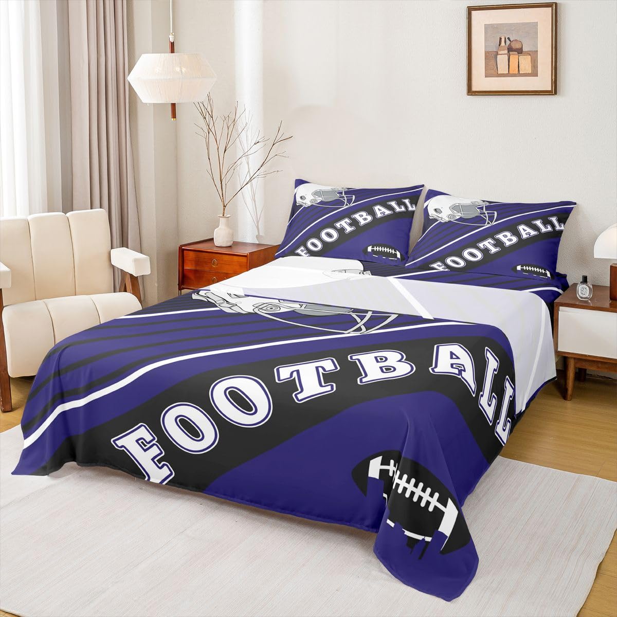 Erosebridal Gridiron Sheet Set Sports Ball Game Sheets Twin for Boys Girls Rugby Competition Game Bed Sheets Set, Football Themed Bedding Set with 1 Pillowcase BST326H