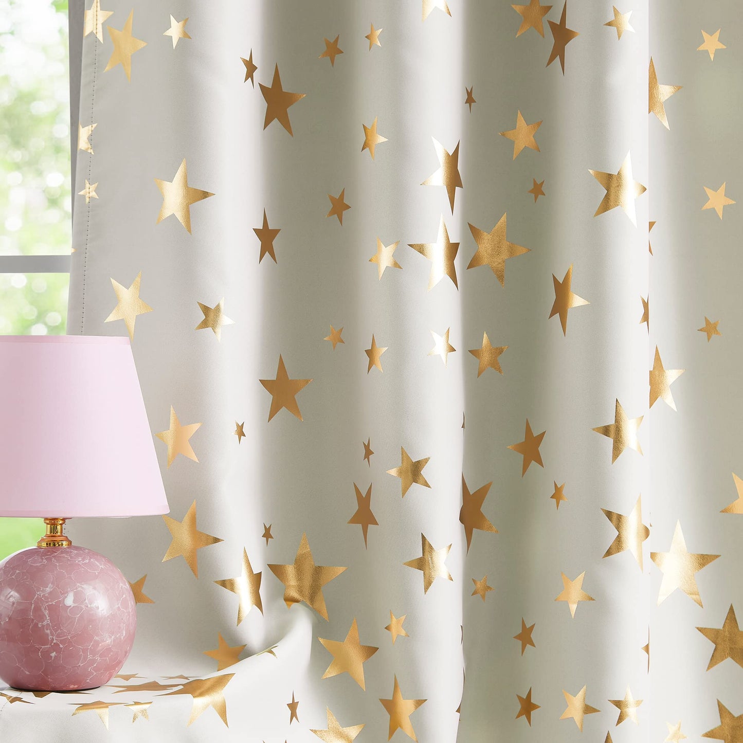 Treatmentex Gold Star Black Full Blackout Curtains for Boys Bedroom, Metallic Window Panels for Baby Nursery Room Grommet Top 2 pcs(Black Gold, 50x63in) BST202