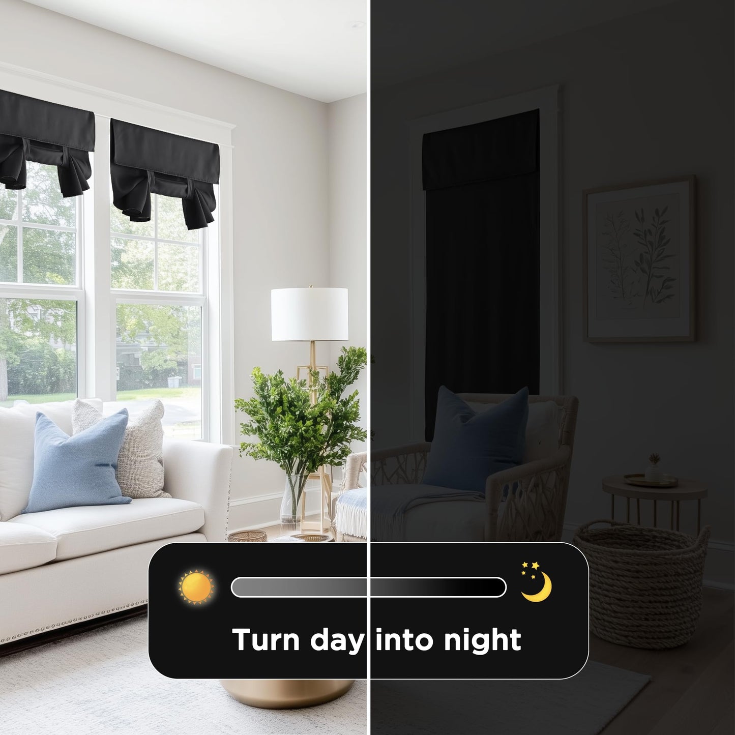 RYB HOME 100% Blackout French Door Curtains for Door Window - Room Darkening No Coating Thermal Insulated Privacy Protection Adhesive Cover for Glass Window, W 26 x L 40, 1 Panel, Black BST220