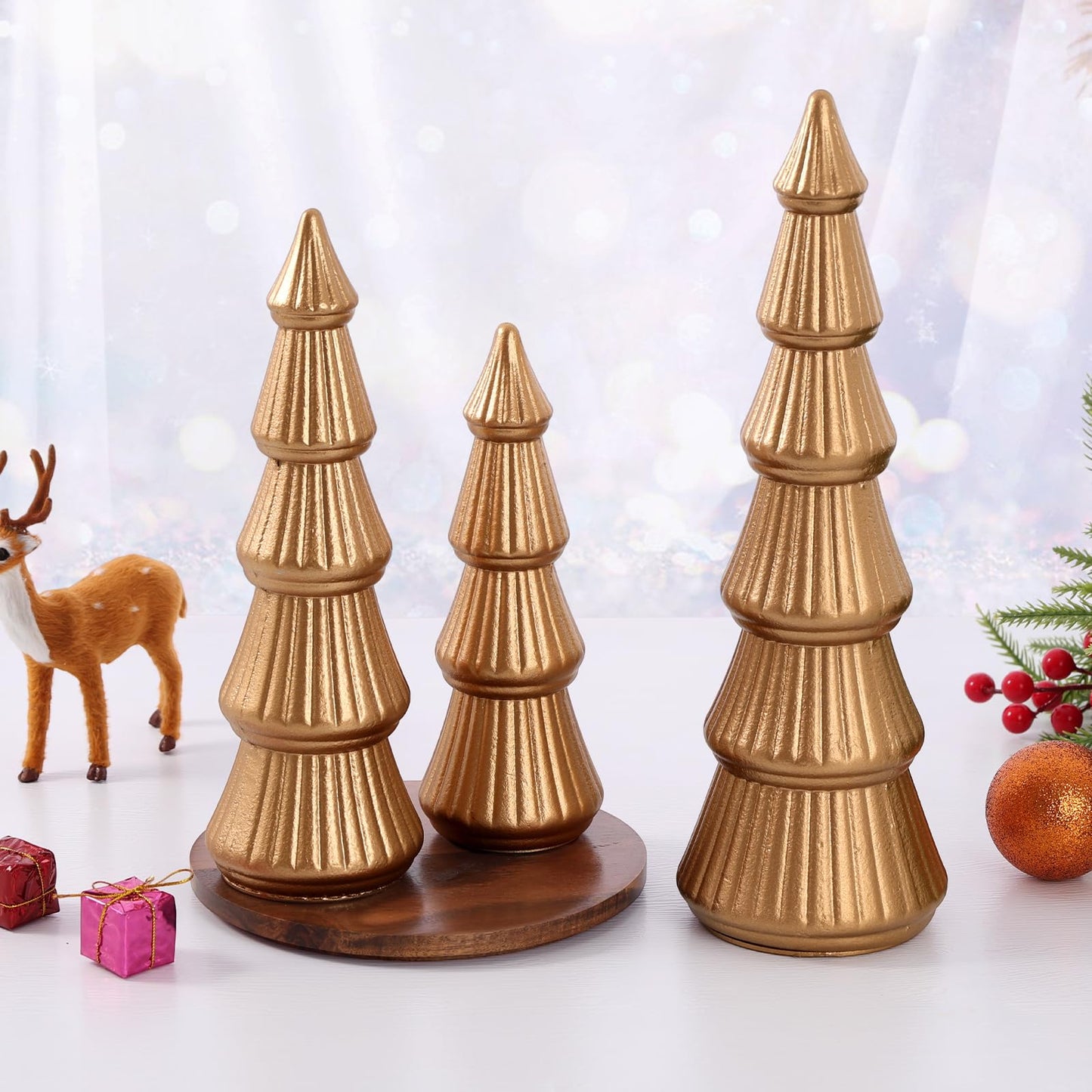 Wooden Christmas Tree Figurine, 3 Pcs Tabletop Xmas Tree, Christmas Centerpiece Decor for Home Entryway Mantel Shelf Table Fireplace Holiday (White-Wood) BST326H