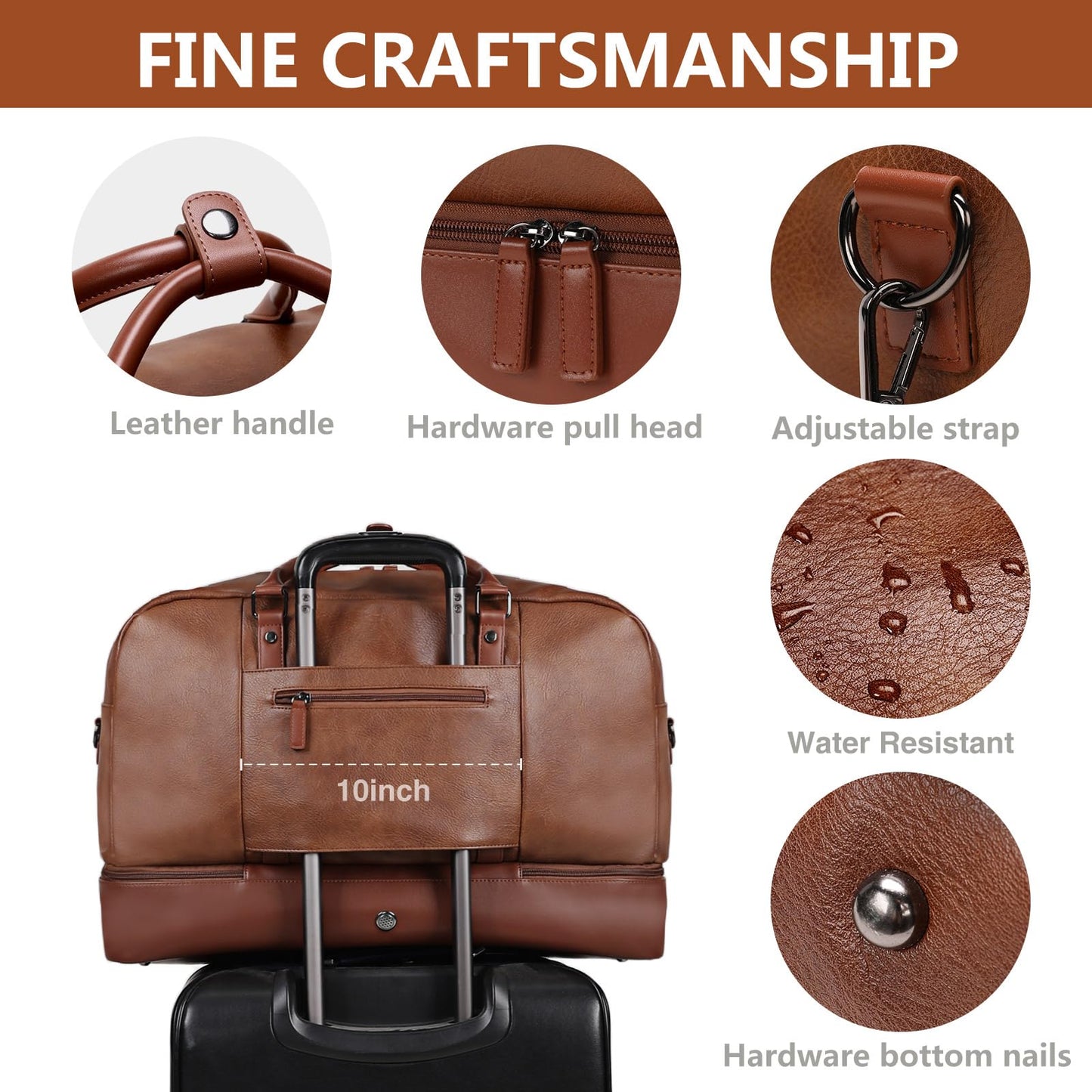 Large 4-in-1 Leather Duffle Bag for Travel Weekender Overnight Hospital Gym Bag for Men & Women, Carry On Airline Approved Personal Item Duffel Garment Bag Luggage with Shoe Compartment & Toiletry Bag BST326H