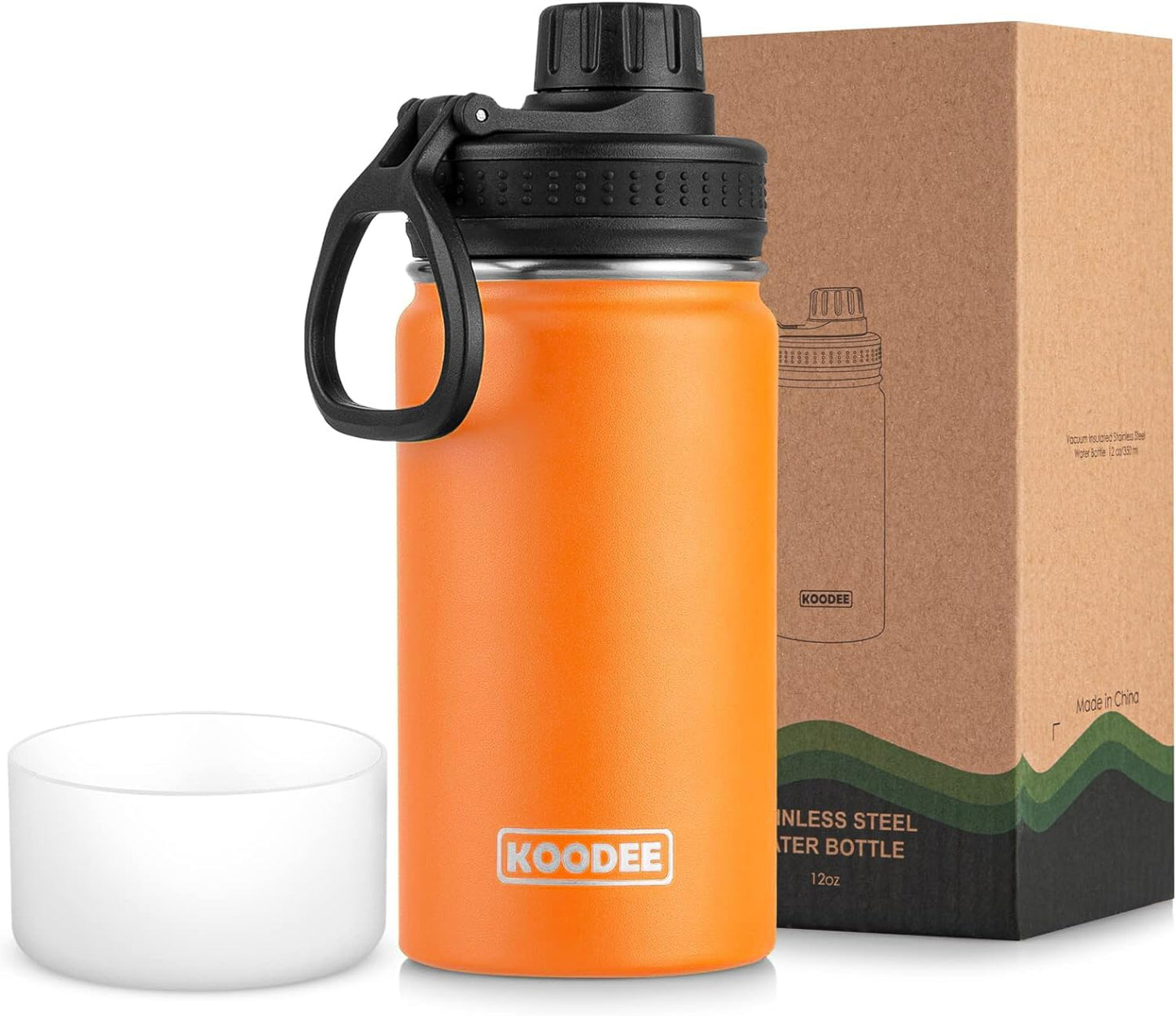 koodee Water Bottle-12 oz Stainless Steel Double Wall Vacuum Insulated Water Bottle for School-Wide Mouth Flask with Straw Lid (Teal) BST220