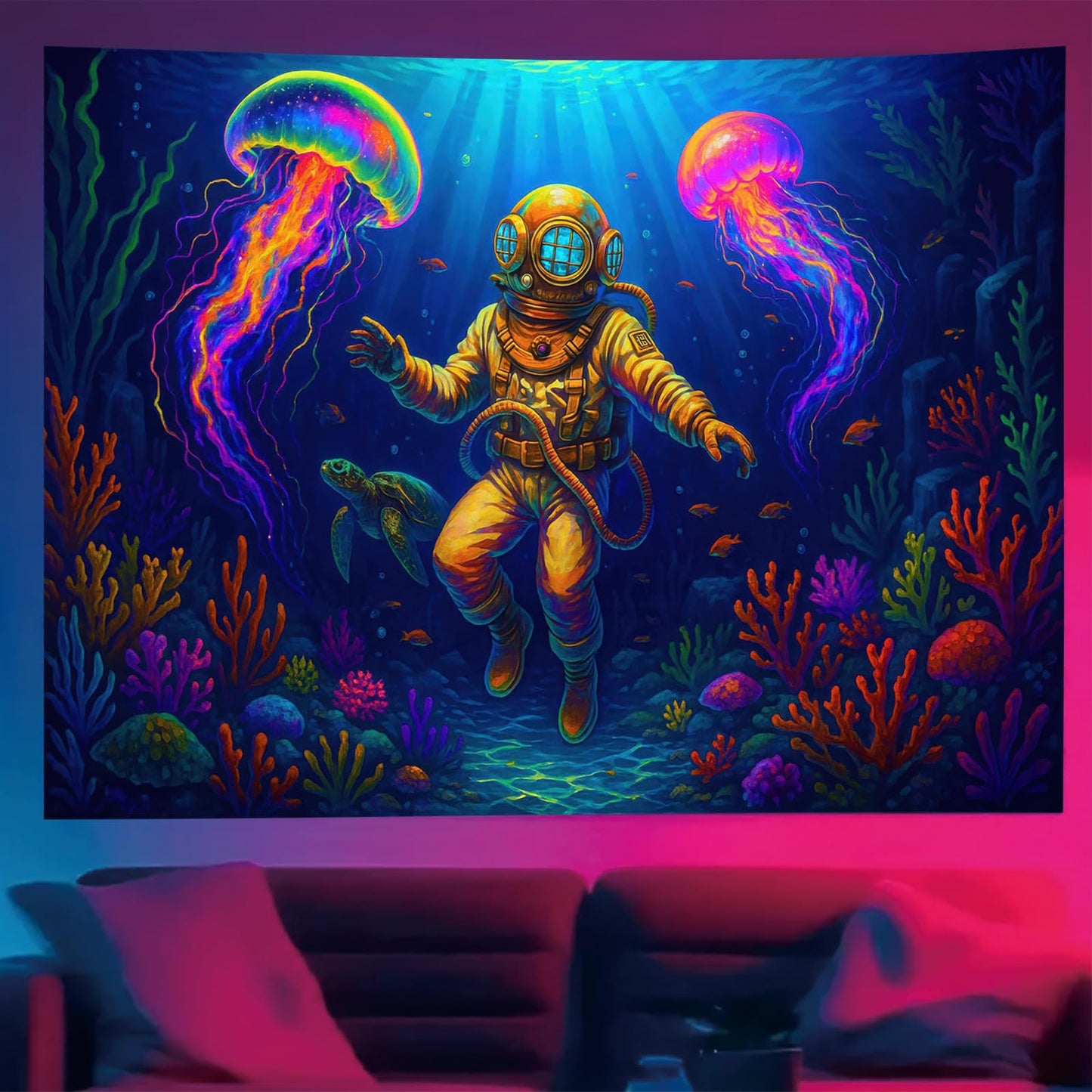 Starlit Patio Astronaut Blacklight Tapestry Trippy Forest Moon Vortex UV Reactive Galaxy Wall Hanging Psychedelic Space Poster Fluorescent Sci Fi Room Decor for Bedroom Dorm Gaming Lounge 78 x 59 Inch BST220