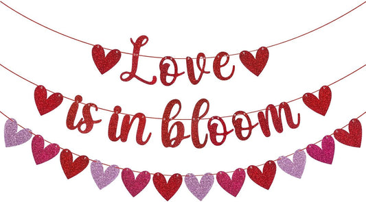 3 Pack Glittery Heart Garland Banner Pre-Strung Heart Bunting Valentines Day Decorations 3 Colors Valentines Banner for Valentines Anniversary Wedding Birthday Party Home Hanging Decor BST220