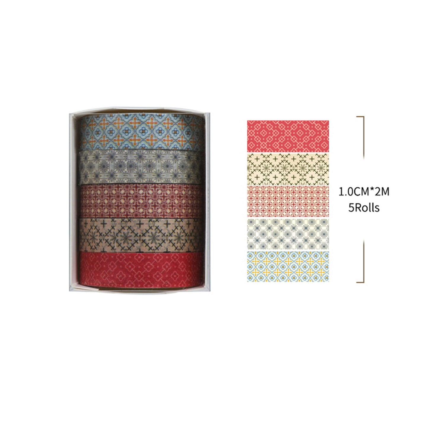 Fantasy Washi Tape Set - 5 Rolls Texture Arts Adhesive Tapes Basic Patterns Decorative Masking Tape Sets for Craft, Kids, Scrapbook, DIY, Gift Wrapping (10-Modern Mosaic) BST220