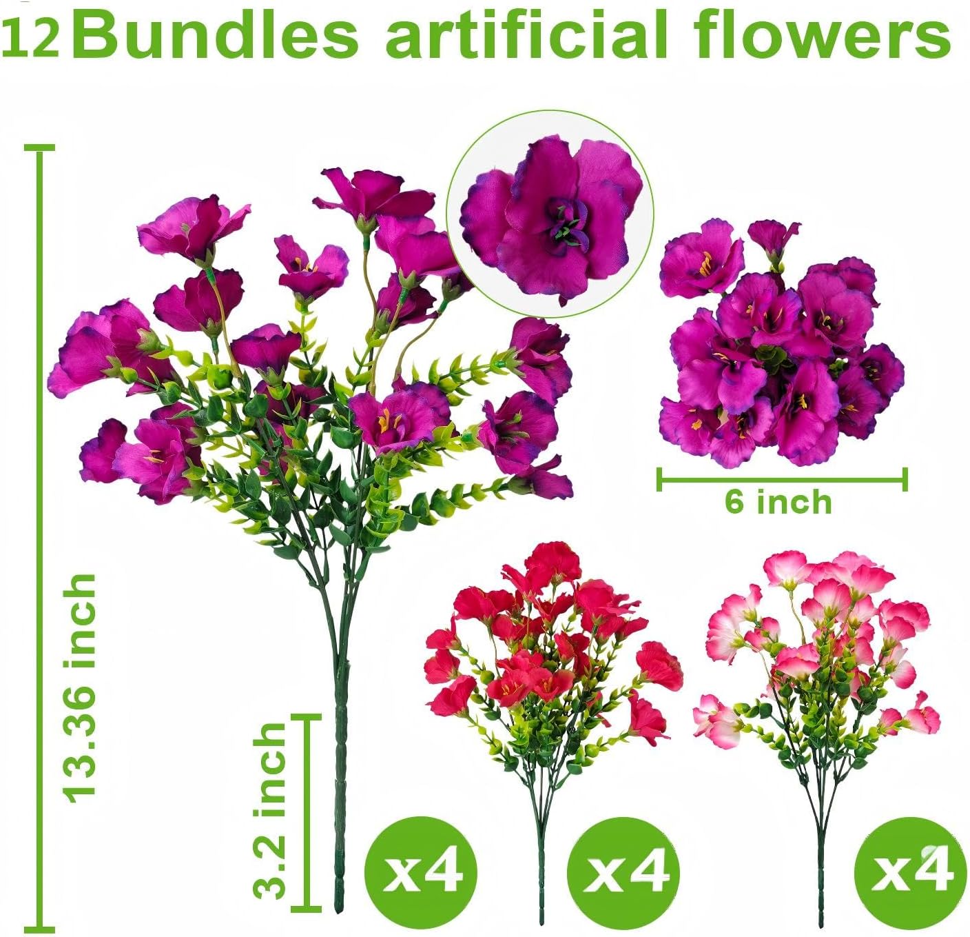 12 Pack Artificial Hibiscus Flowers UV Resistant Fake Silk Flowers for Outdoors Hanging Baskets Porch Patio Garden Decor Faux Tropical Plants BST202