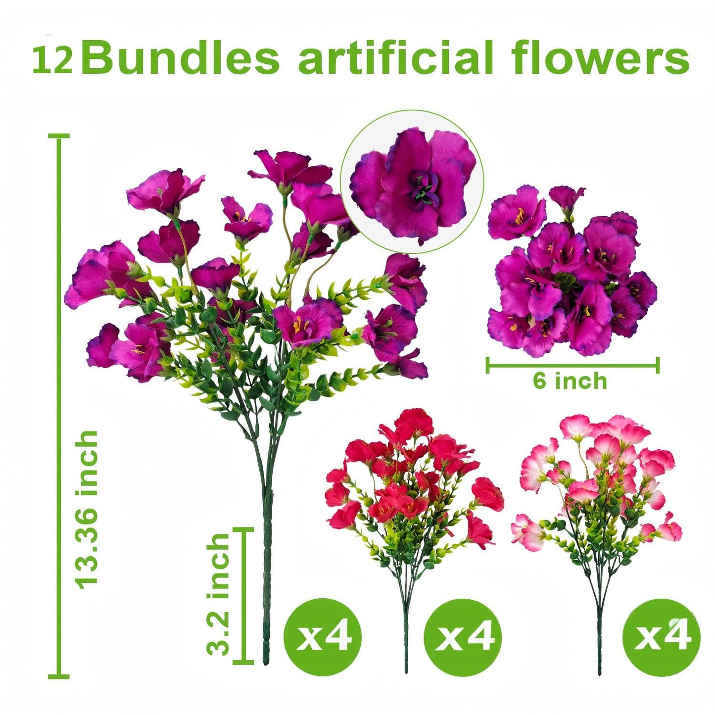 12 Pack Artificial Hibiscus Flowers UV Resistant Fake Silk Flowers for Outdoors Hanging Baskets Porch Patio Garden Decor Faux Tropical Plants BST202