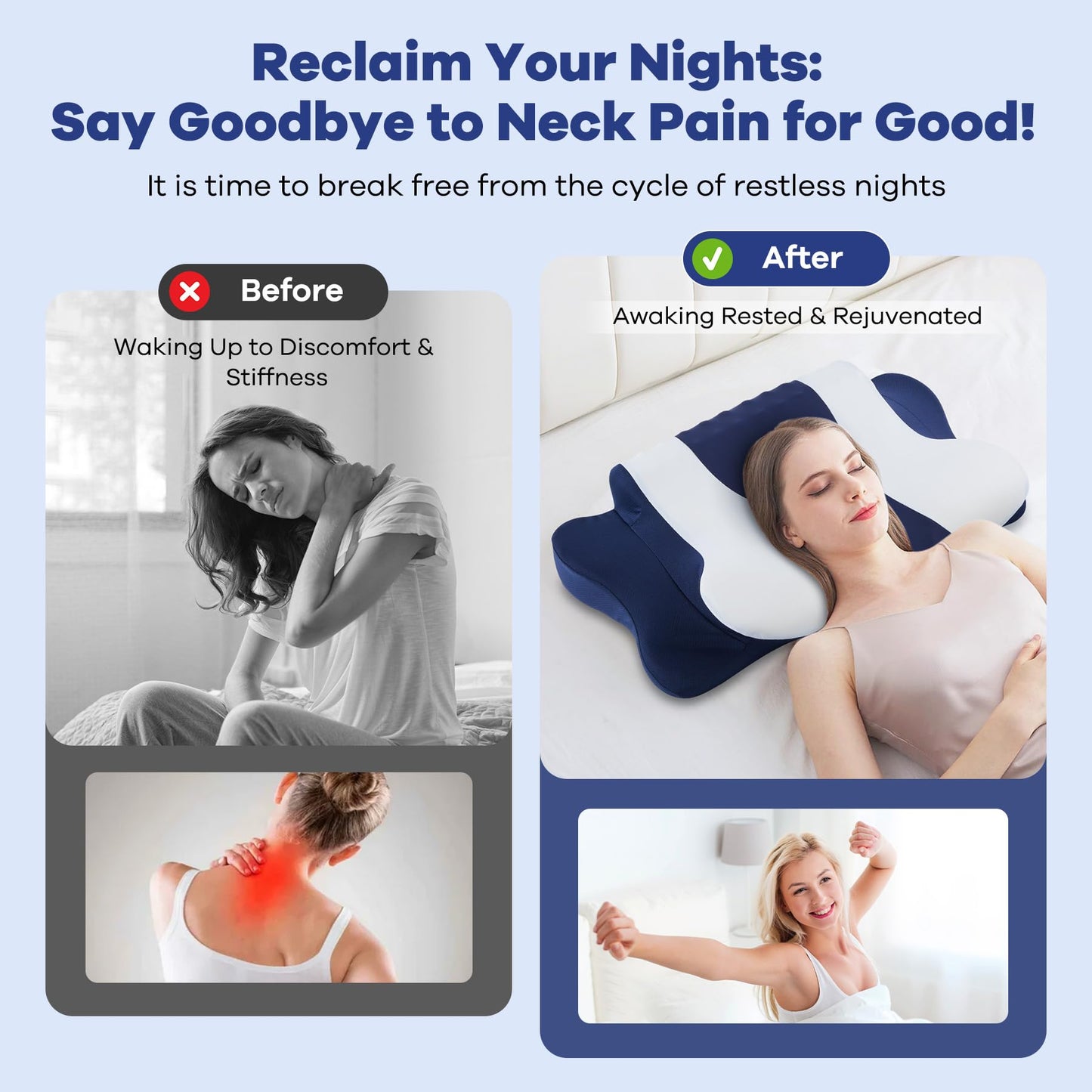 DONAMA Cervical Pillow for Neck and Shoulder,Contour Memory Foam Pillow,Ergonomic Neck Support Pillow for Side Back Stomach Sleepers with Pillowcase-Standard Size BST220