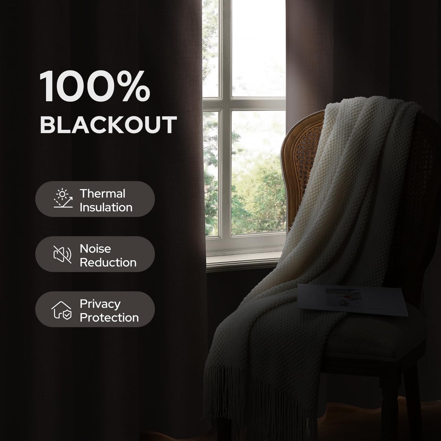HOMEIDEAS 100% Ivory Cream Linen Blackout Curtains for Bedroom, 52 x 96 Inch Length 2 Panels Faux Linen Thermal Insulated Black Out Grommet Window Drapes for Living Room BST202