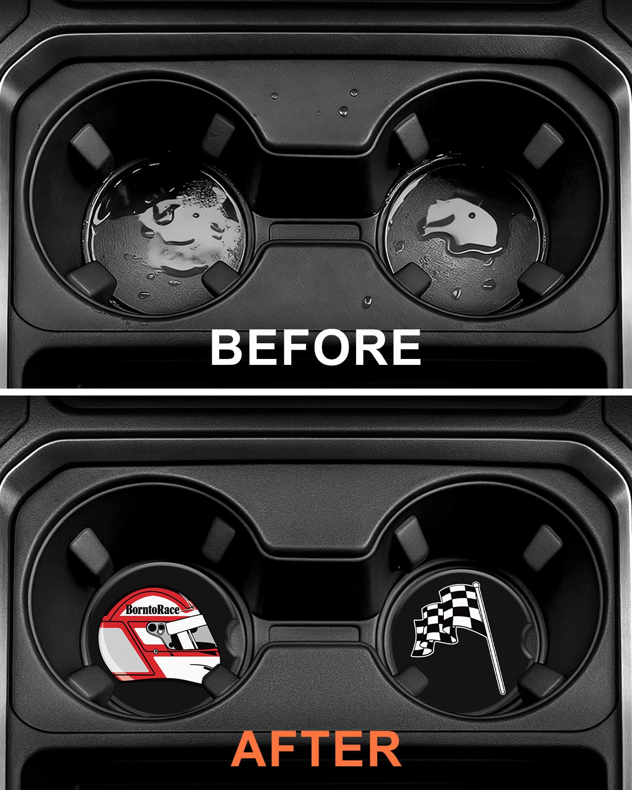 Swooflia Car Coasters for Men - Touch Down Ceramic Car Cupholder Coaster Cool Absorbent Mat Coaster with Cork Base 2 Pack Automotive Cup Holder Accessories New Driver Gifts WN420