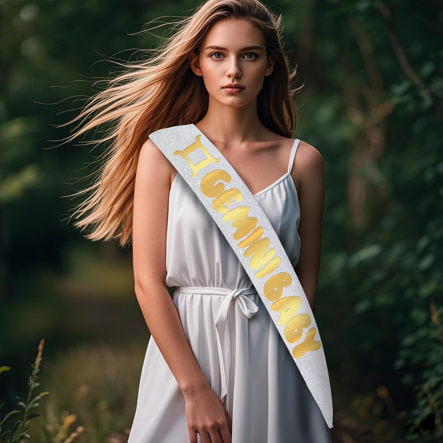 Gemini Baby Birthday Sash for Zodiac, Funny Silver Gemini Birthday Sash with gold Foil Letters for Horoscope, Astrology Birthday Party Decorations, Ideas, Gifts, Jokes and Favors BST220