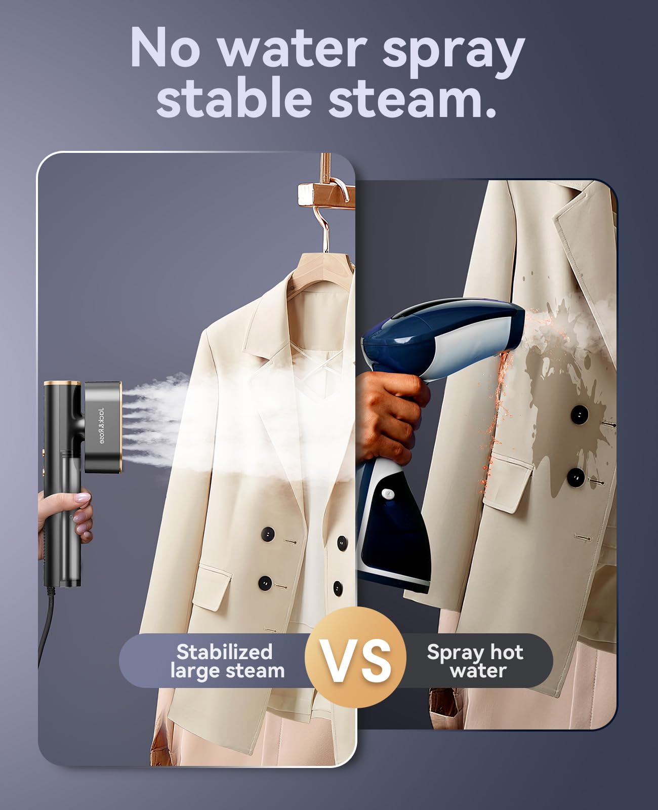 Jack ＆ Rose Travel Steamer for Clothes,100-220V Portable Iron,15s Heat Up,Steamer ＆ Iron 2 In 1, Travel Size,Large Ceramic Heat Panel,for Global and Europe