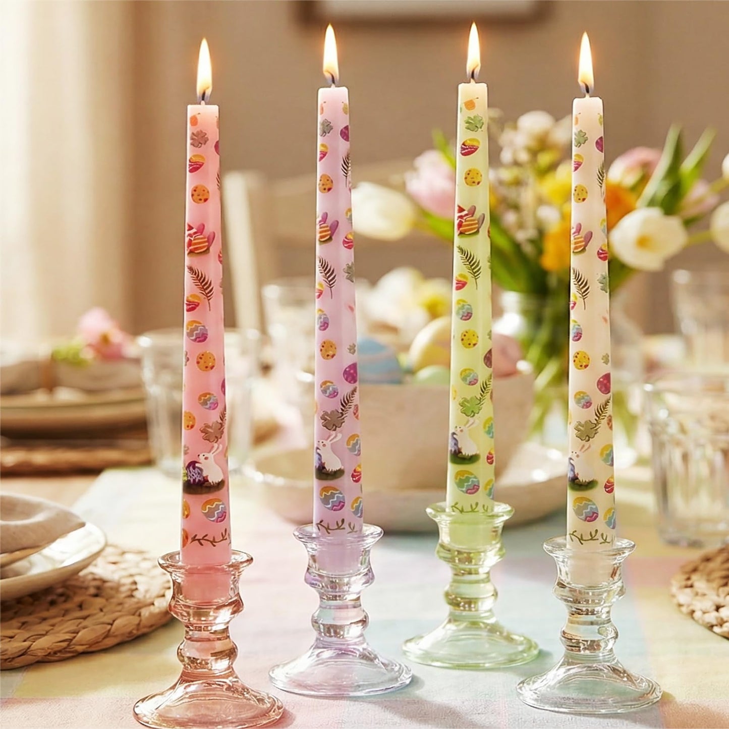 10 Inch Decorative Taper Candles, 4 Pack Birthday Balloon Print Candlesticks, Unscented Dripless Candles with Long Burn Time for Party, Holiday Table & Home Decor BST326H