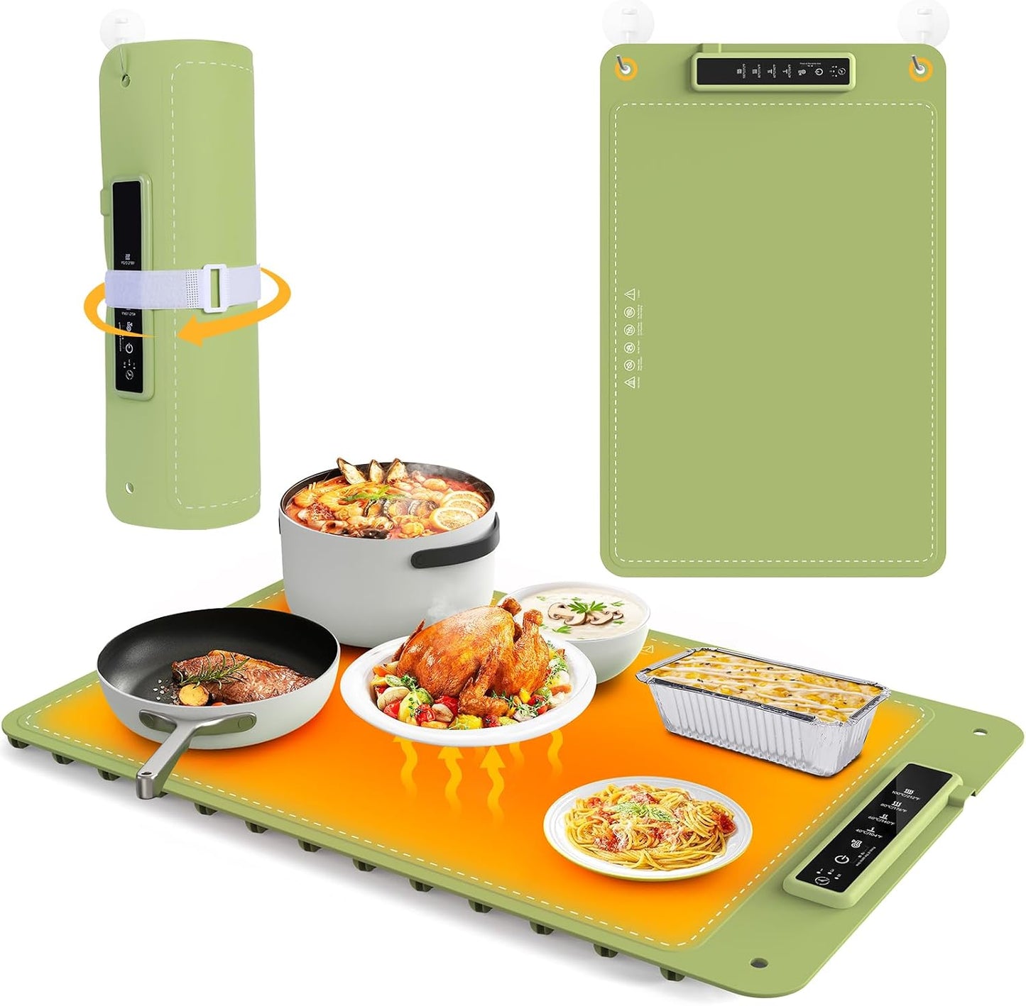 Warming Mat for Food, Rollable Electric Warming Tray, Silicone Heating Mat for Food, Food Fast Heating or Thawing Mat for Party Gatherings, Restaurants, Chafing Dish, Daily Use(Green) BST220