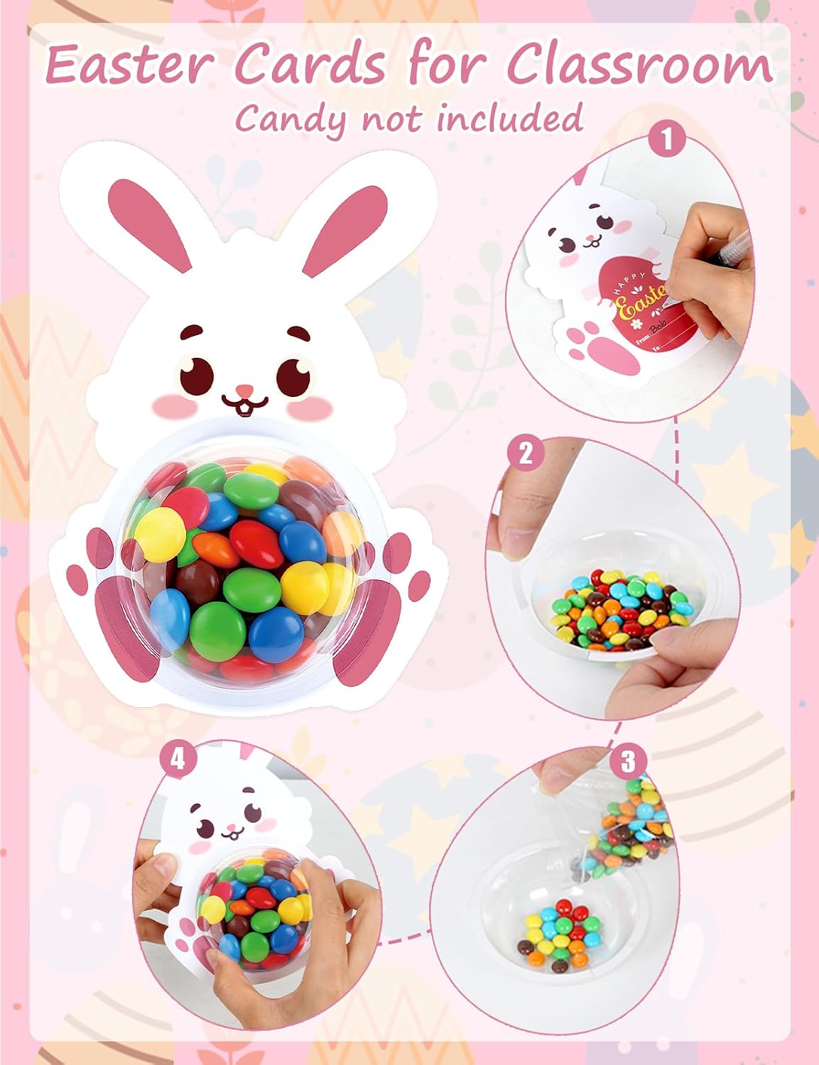 24 Pack Easter Cards for Classroom Exchange - Bubble Gum Machine Design with Round Holders, DIY Bunnies Eggs Chick Candy Cards for School Spring Party Favors, Gifts, Crafts & Rewards (6 Styles) BST326H