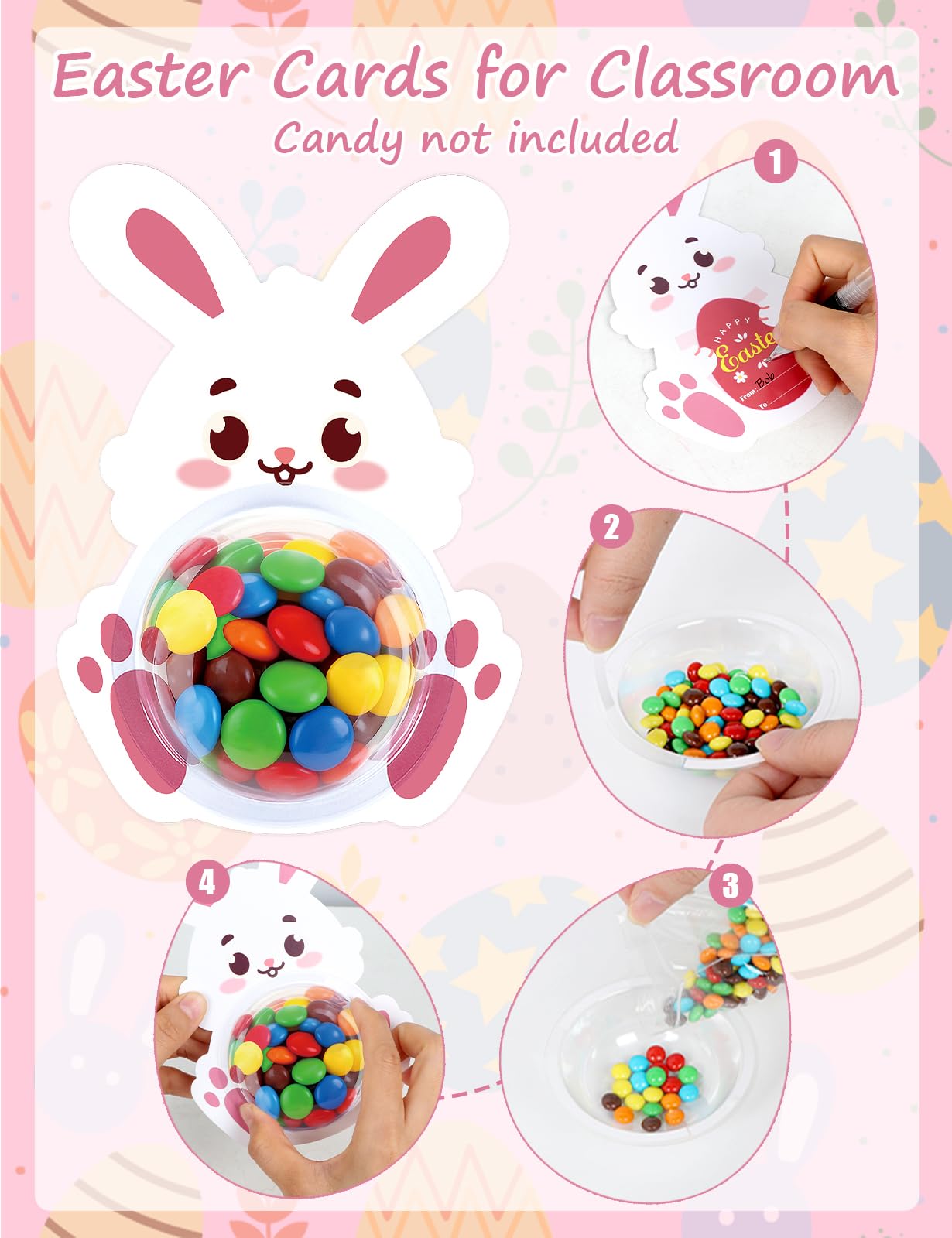 24 Pack Easter Cards for Classroom Exchange - Bubble Gum Machine Design with Round Holders, DIY Bunnies Eggs Chick Candy Cards for School Spring Party Favors, Gifts, Crafts & Rewards (6 Styles) BST326H