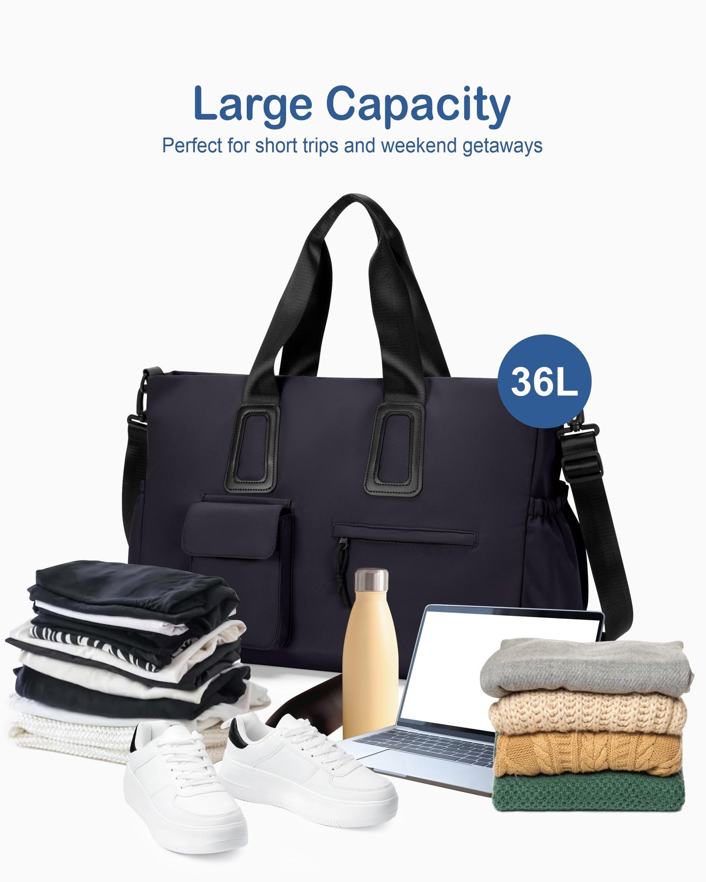 Travel Duffel Bag for Men & Women, Waterproof Overnight Weekender Gym Tote Carry On Luggage with Wet Pocket (Black) BST326H