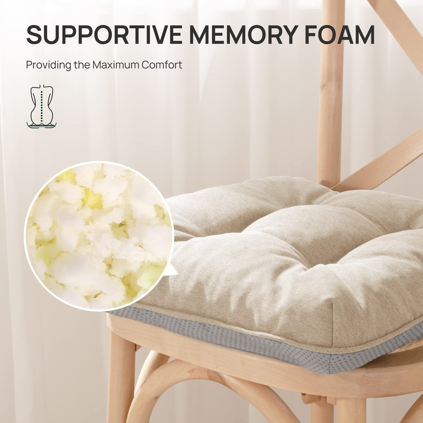 Love's cabin Memory Foam Chair Cushions Set of 4, 15.5"x15.5"x3.5" Indoor & Outdoor Seat Pads for Dining, Kitchen, Office, Patio Chairs - Green BST220