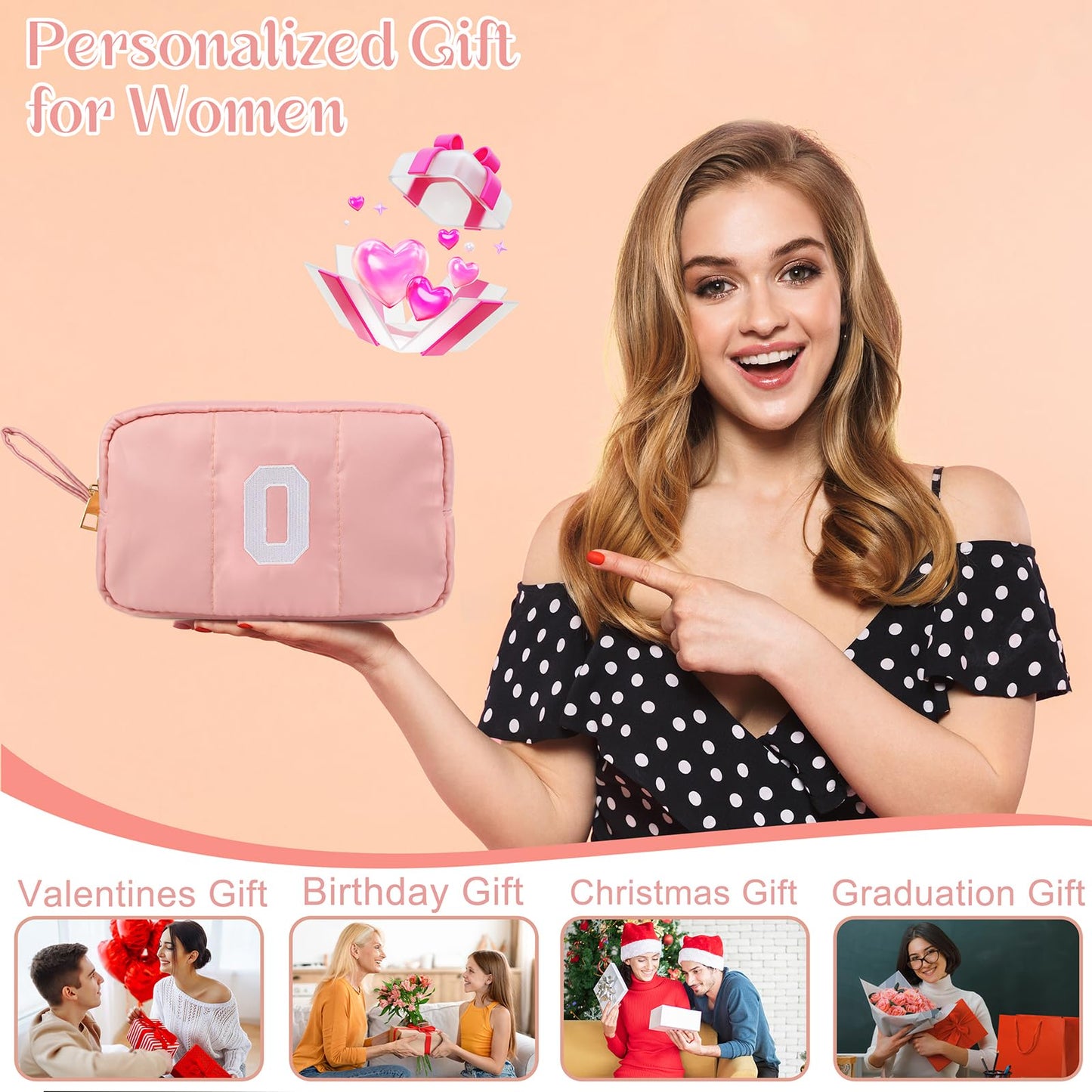 Puffy Makeup Bag for Women,Initial Cosmetic Bag,Cute Travel Toiletry Bag,Puffer Make Up Organizer Bags with Compartments,Personalized Gifts for Girlfriend Bridesmaid Teacher Graduation (Khaki gray, E) BST202