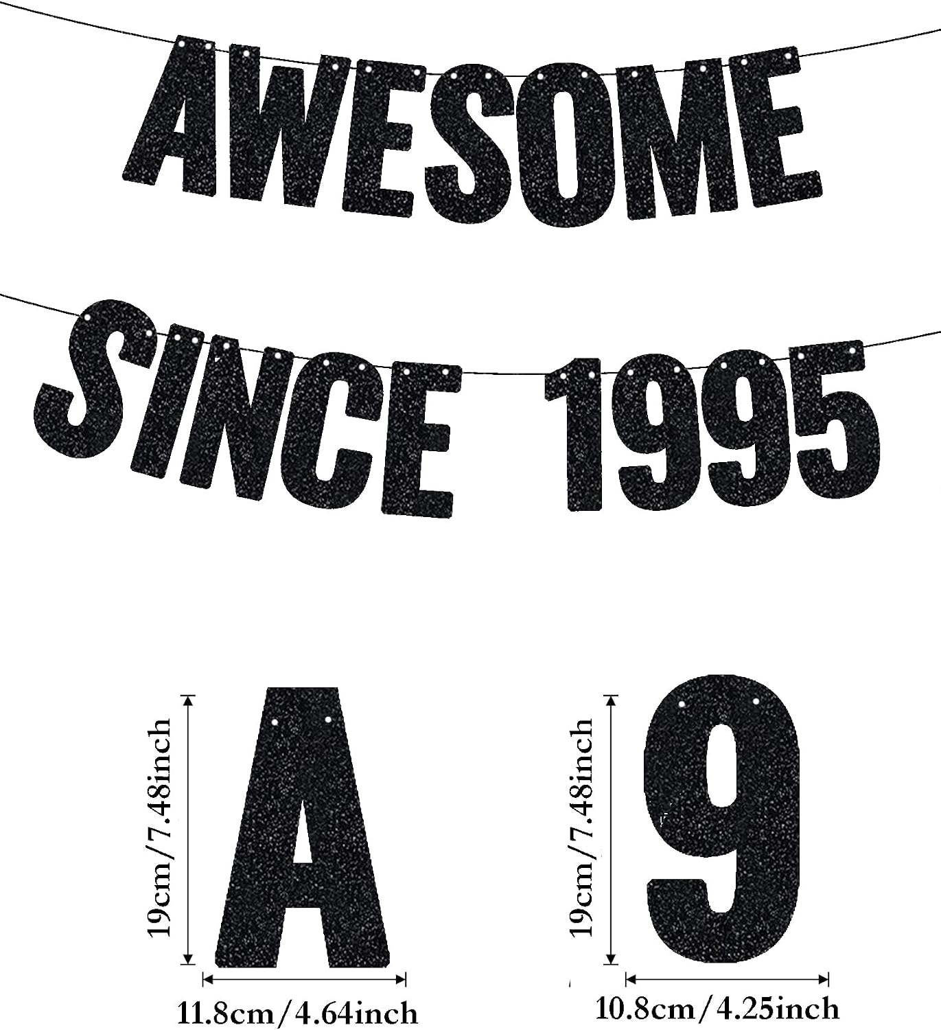 Awesome Since 1995 Banner, 30th Birthday Decorations Banner for Women Men BLACK Glitter Birthday Party Decor Sign Funny 30 Bday Party Supplies 30th Party Decoration WN420