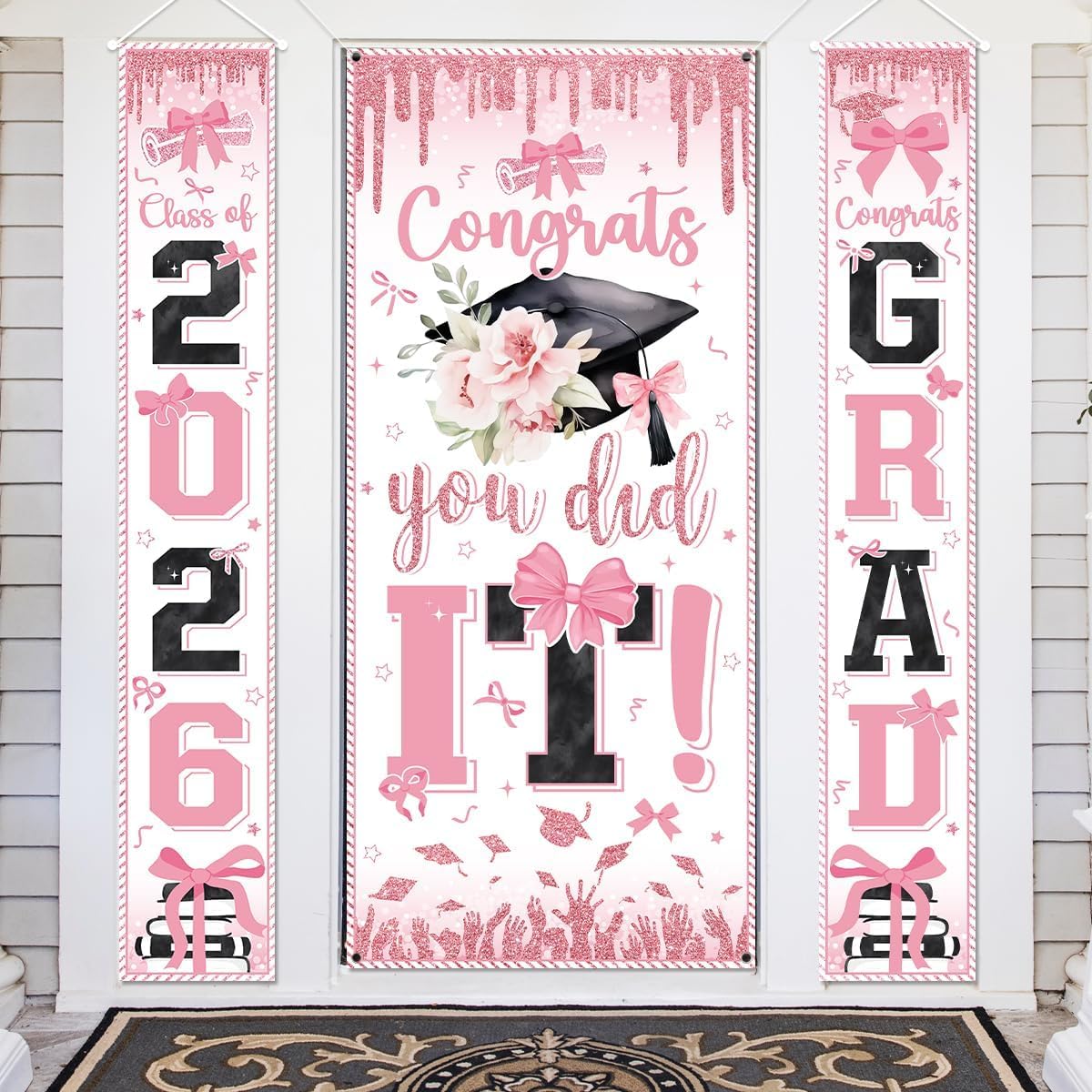 Graduation Decorations Class of 2026 Purple and Gold Congrats Grad Banner and You Did It Door Cover for High School College Graduation Party Supplies(Purple) BST326H