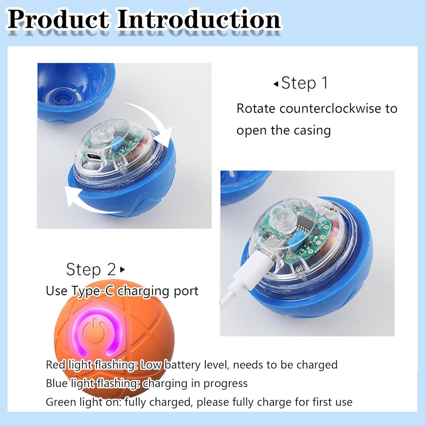 IRIDESCENT Interactive Dog Toys Dog Balls Activated Automatic Rolling Ball for Puppy Small Medium Dogs Smart Jumping Automatic Moving Bouncing and Rotating Ball Vibrating Keep Them Busy WN420