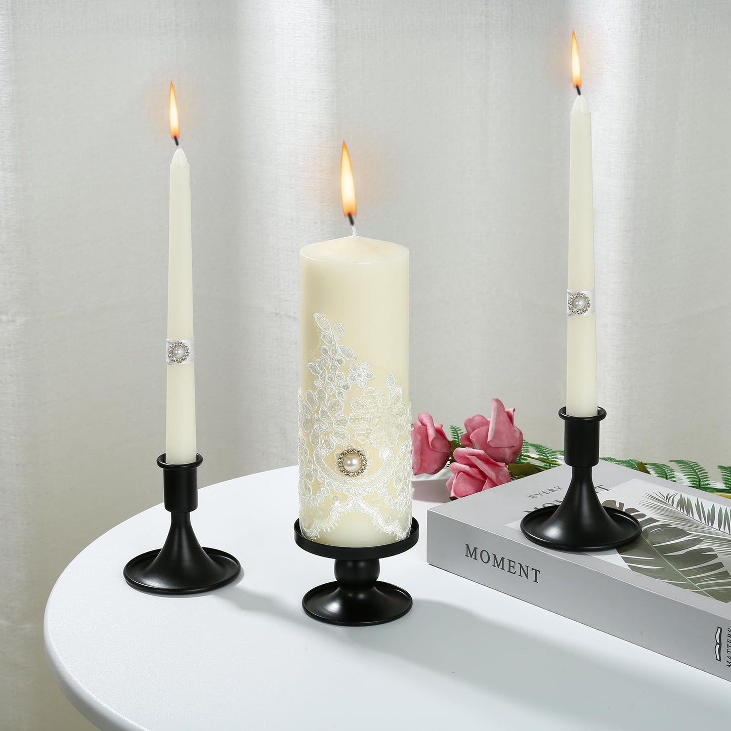Unity Candle Holder - Unity Candle Holders for Weddings, Metal Unity Candlestick Holder Set of 3, Decorative Unity Candle Stand for Wedding Ceremony Table Centerpiece Decoration Gift (Silver) BST202