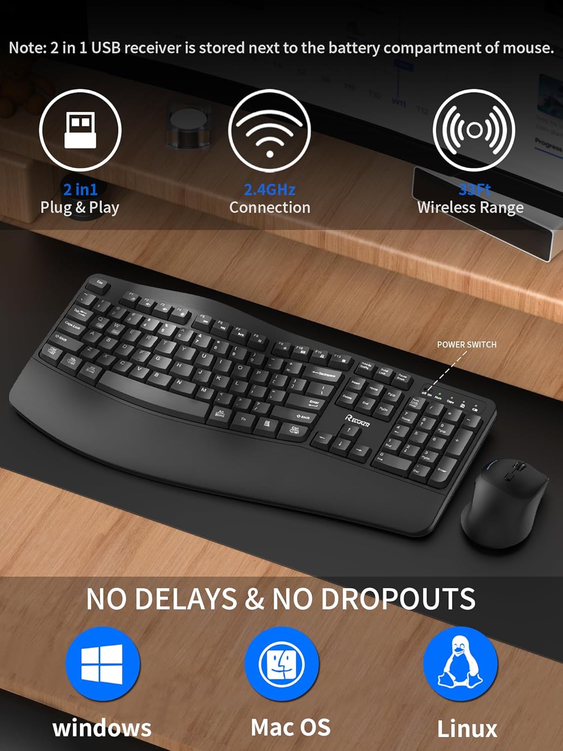 RECCAZR EK30 Wireless Keyboard and Mouse Combo 46