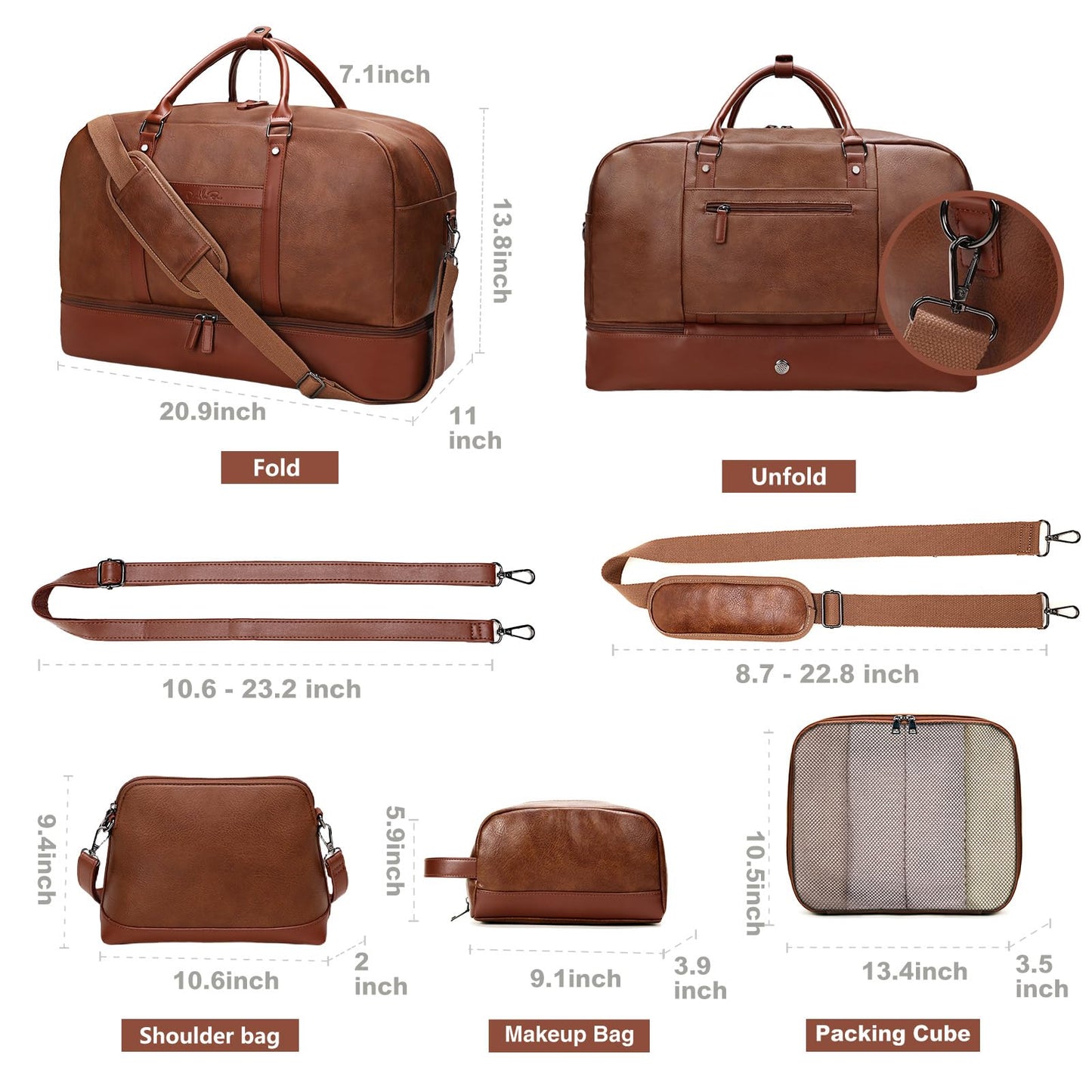 Large 4-in-1 Leather Duffle Bag for Travel Weekender Overnight Hospital Gym Bag for Men & Women, Carry On Airline Approved Personal Item Duffel Garment Bag Luggage with Shoe Compartment & Toiletry Bag BST326H
