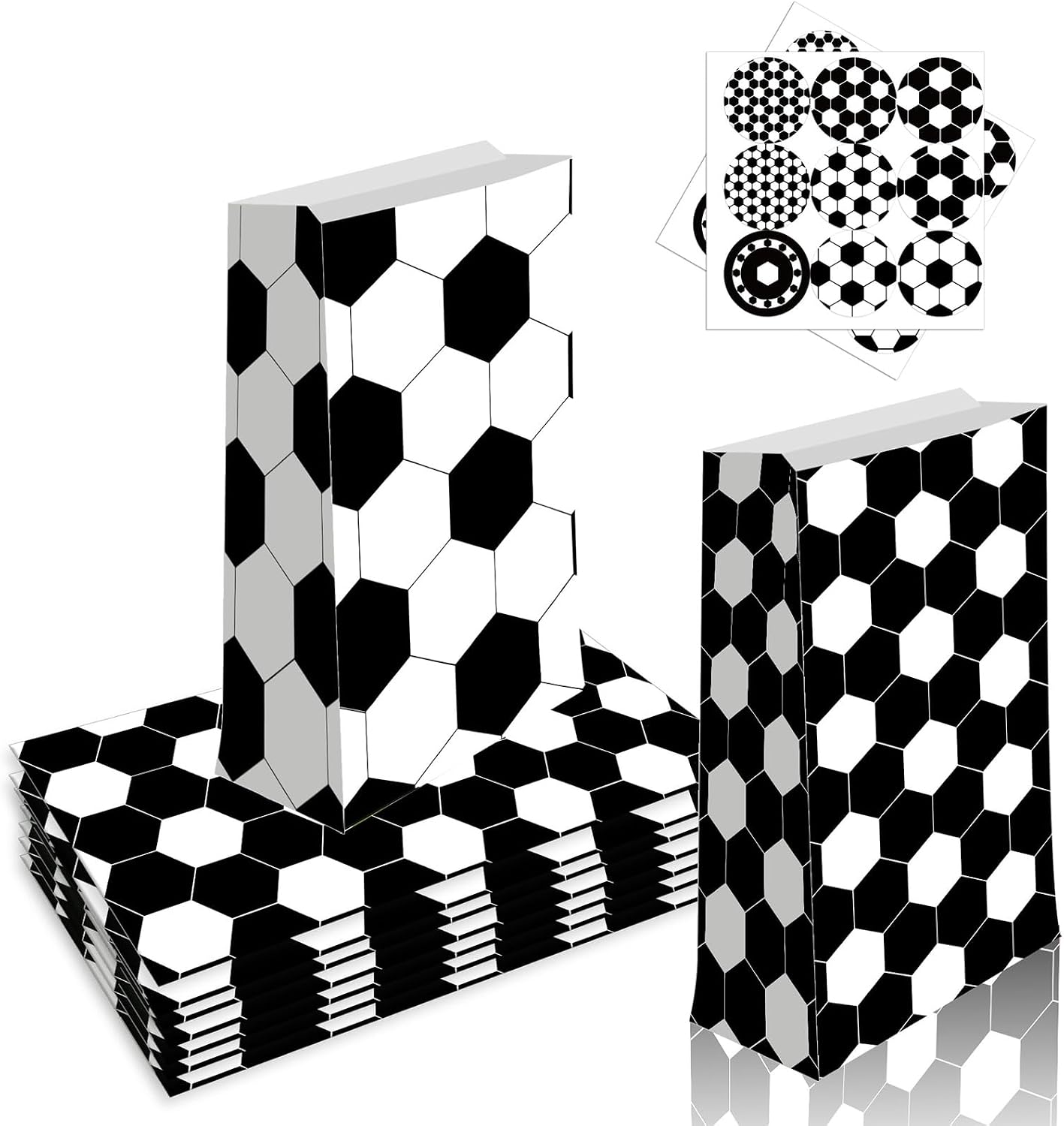 Qpout Soccer Goodie Bags Party Pack - 12 Snack Bags With Sealing Stickers for Kids Teams & Birthdays - Black & White BST326L