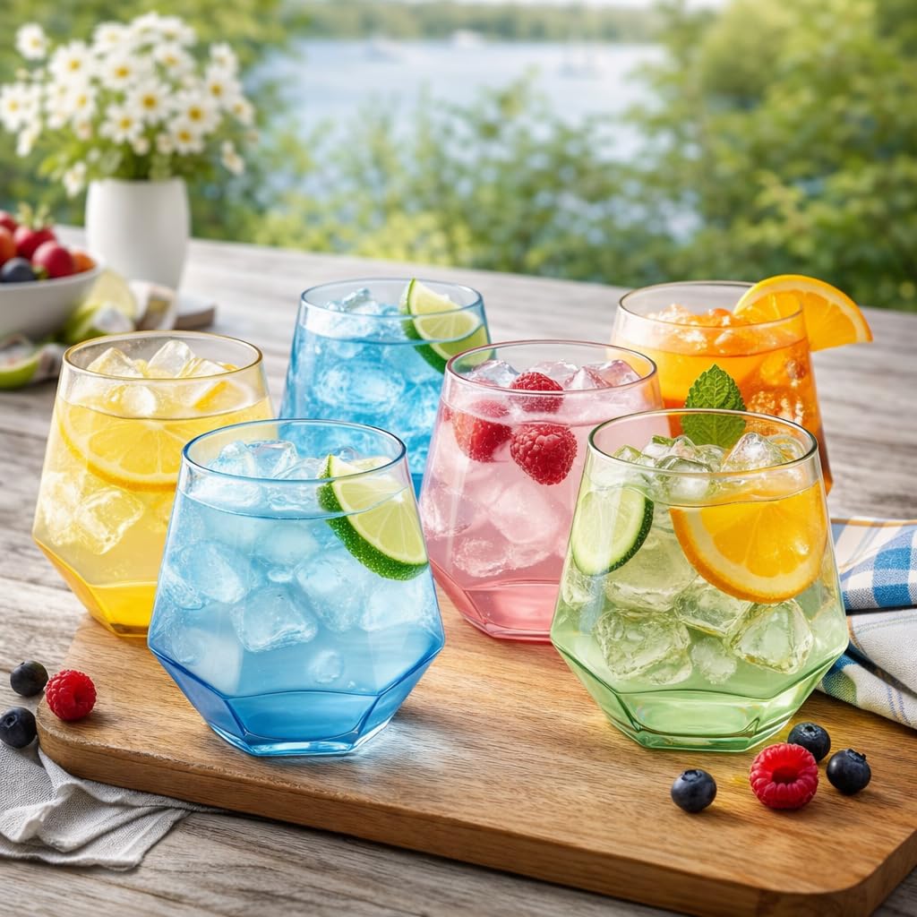 Oojami 40 Pack Diamond Disposable Plastic Wine Glasses 12oz for Parties | Stemless Wine Cups, Champagne Cocktail Whiskey - Shatterproof Unbreakable Reusable Recyclable BPA-Free, Weddings Birthday BST220