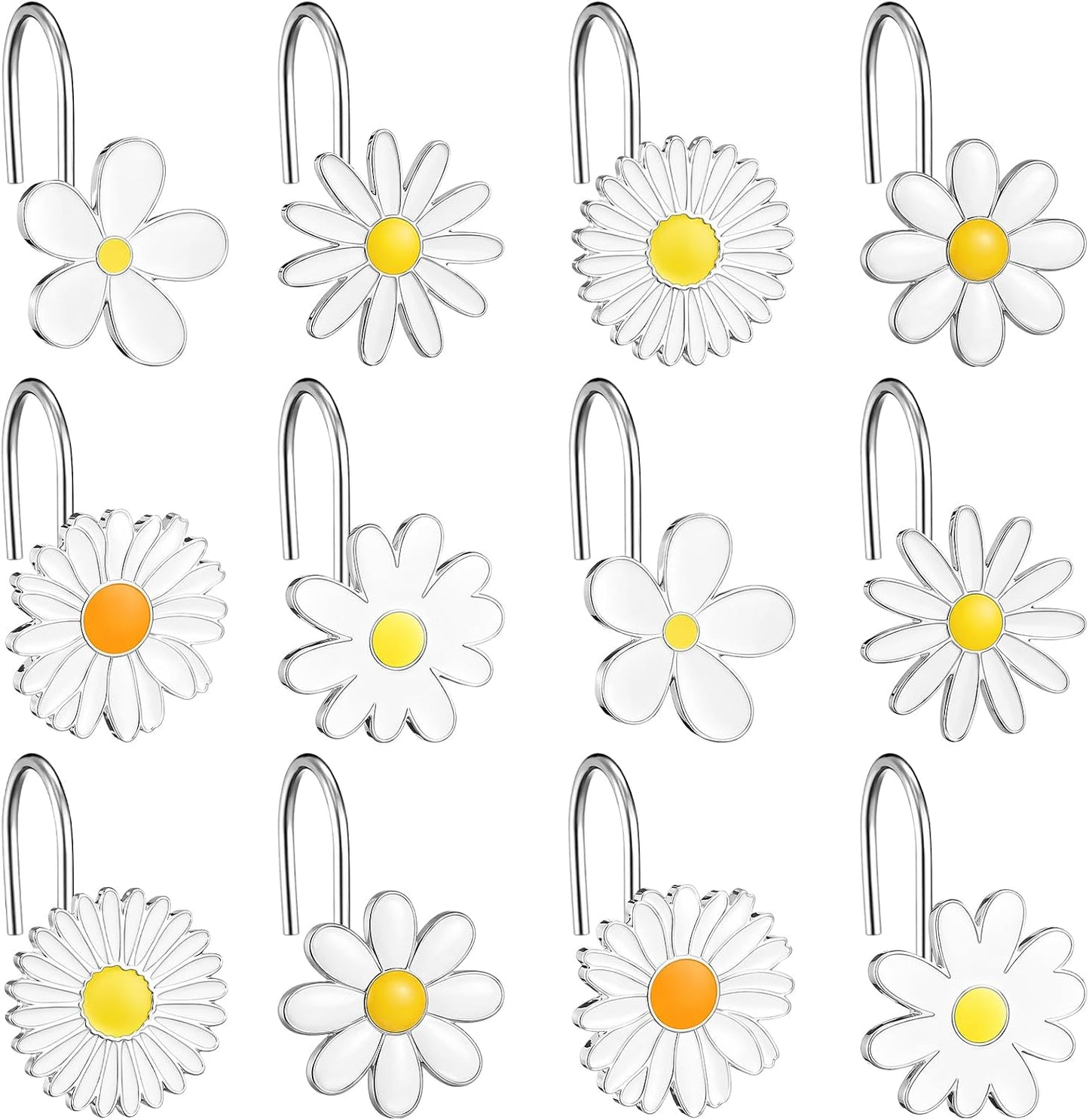 LEIFIDE 12 Pcs Spring Summer Metal Sunflower Shower Curtain Hooks SunflowerFlower Shower Curtain Hooks Floral Decorative Curtains Hangers Rings for Gifts Living Room Bathroom Decor BST326L