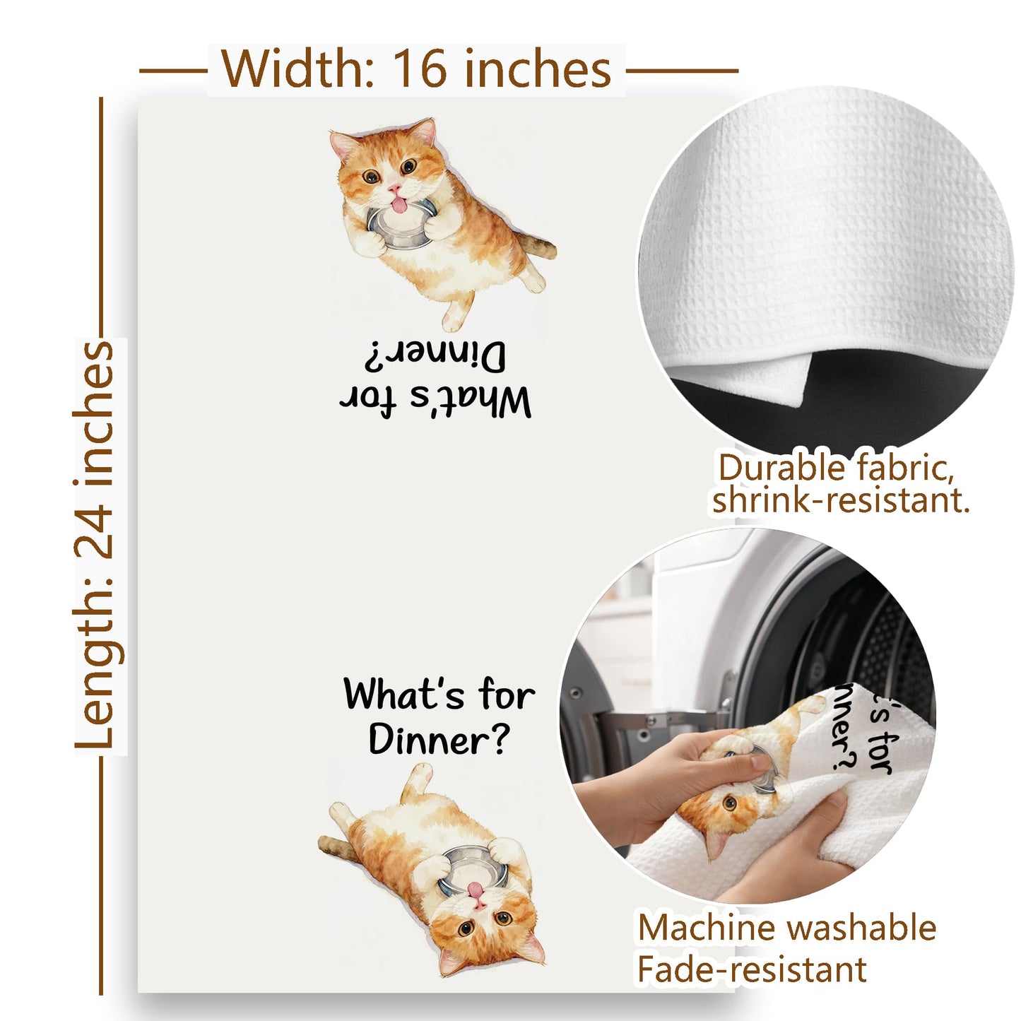 Funny Cat Gifts Kitchen Towels, Cute Cat with Knife and Fork Microfiber Dish Tea Towel for Kitchen Decor, Funny Cats Cooking Decor, is It Dinner Time Yet, 16x24 Inch BST220
