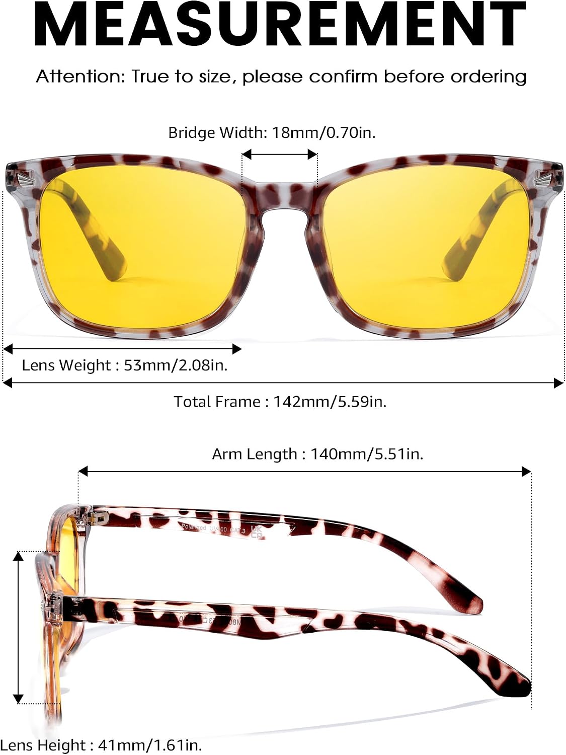 TJUTR Night Vision Driving Glasses for Men Women, Polarized Anti Glare Yellow Lens Glasses for Driving at Night Time TN2482 WN420