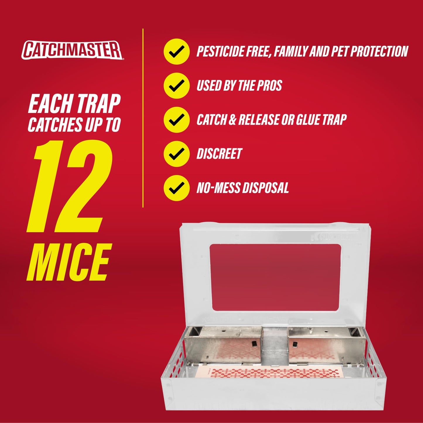 Catchmaster Multi-Catch Mouse Trap 3-Pack, Humane Mouse Traps Indoor for Home, Includes Replaceable Glue Board, Live Catch Pest Control for Garage & Shed