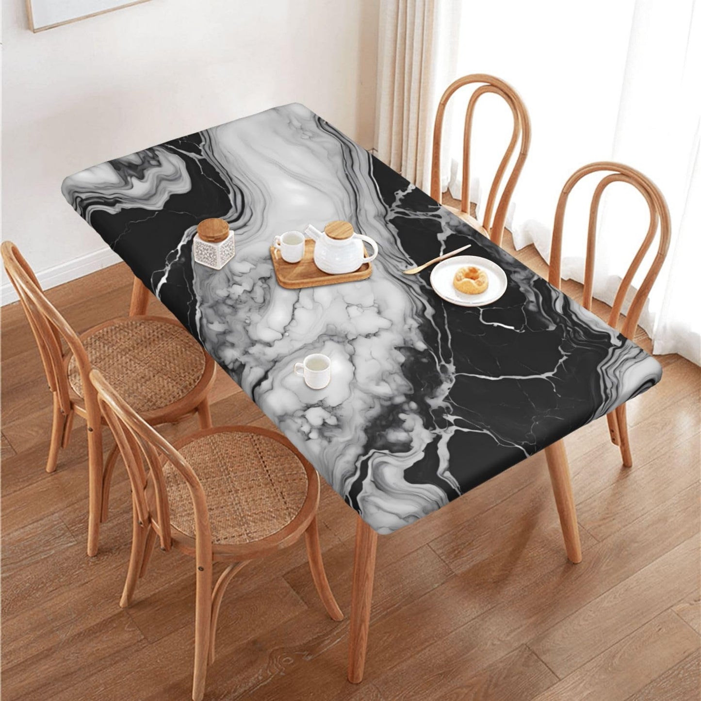 Blue Marble Rectangle Tablecloth with Elastic Edge, 5FT Table Cloths Washable Reusable Rectangular Table Cover for Kitchen Dining Party, 60" L X 30" W BST202