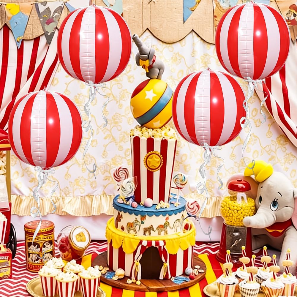 Carnival Theme Balloon 22inch Foil Red and White Balloons Circus Theme Party Decorations Carnival Candy Cane Balloons Striped Balloon Circus Decorations, 8pcs Decor for Birthday Party BST202