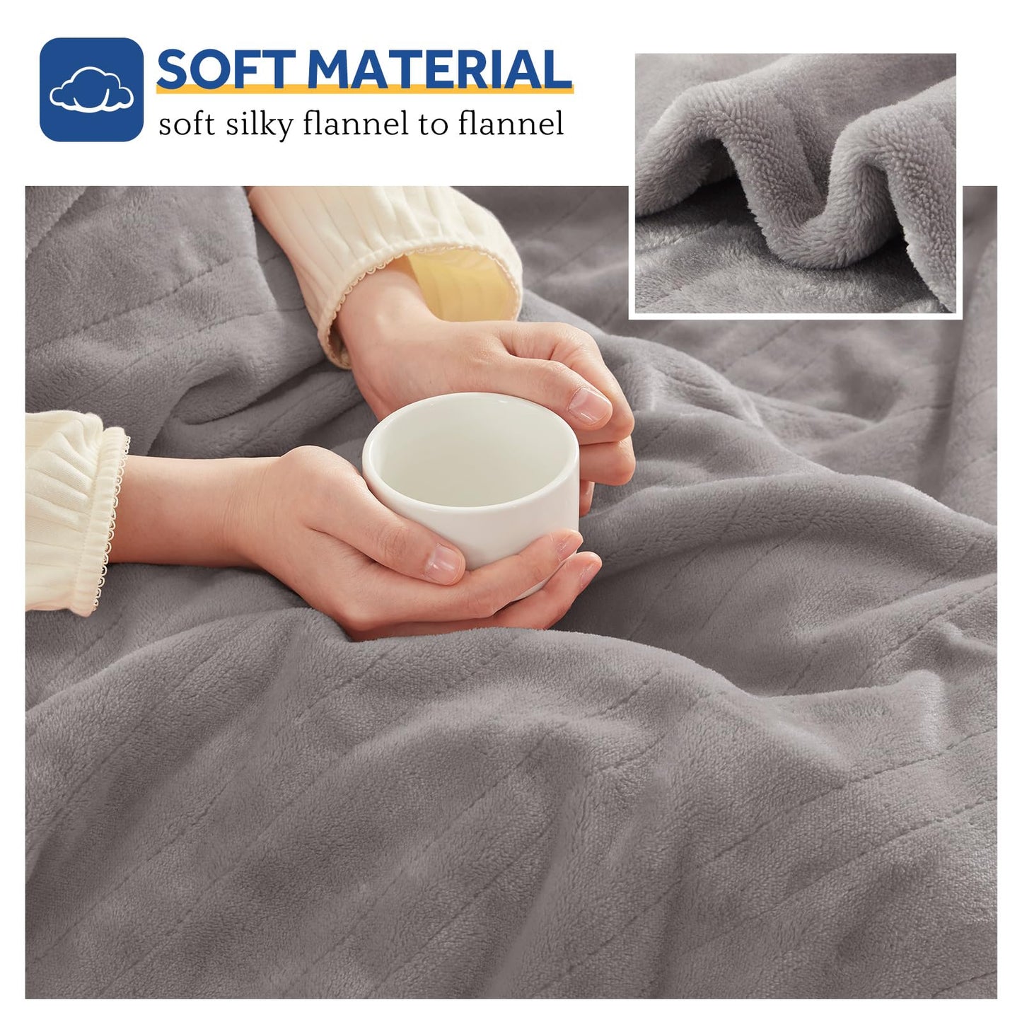 Sealy Heated Electric Blanket Queen Size, Flannel Electric Blanket with 10 Heating Levels & 1-12 Hours Auto Shut Off, Fast Heating Warming Blanket, Machine Washable, Grey, 84 x 90 Inch