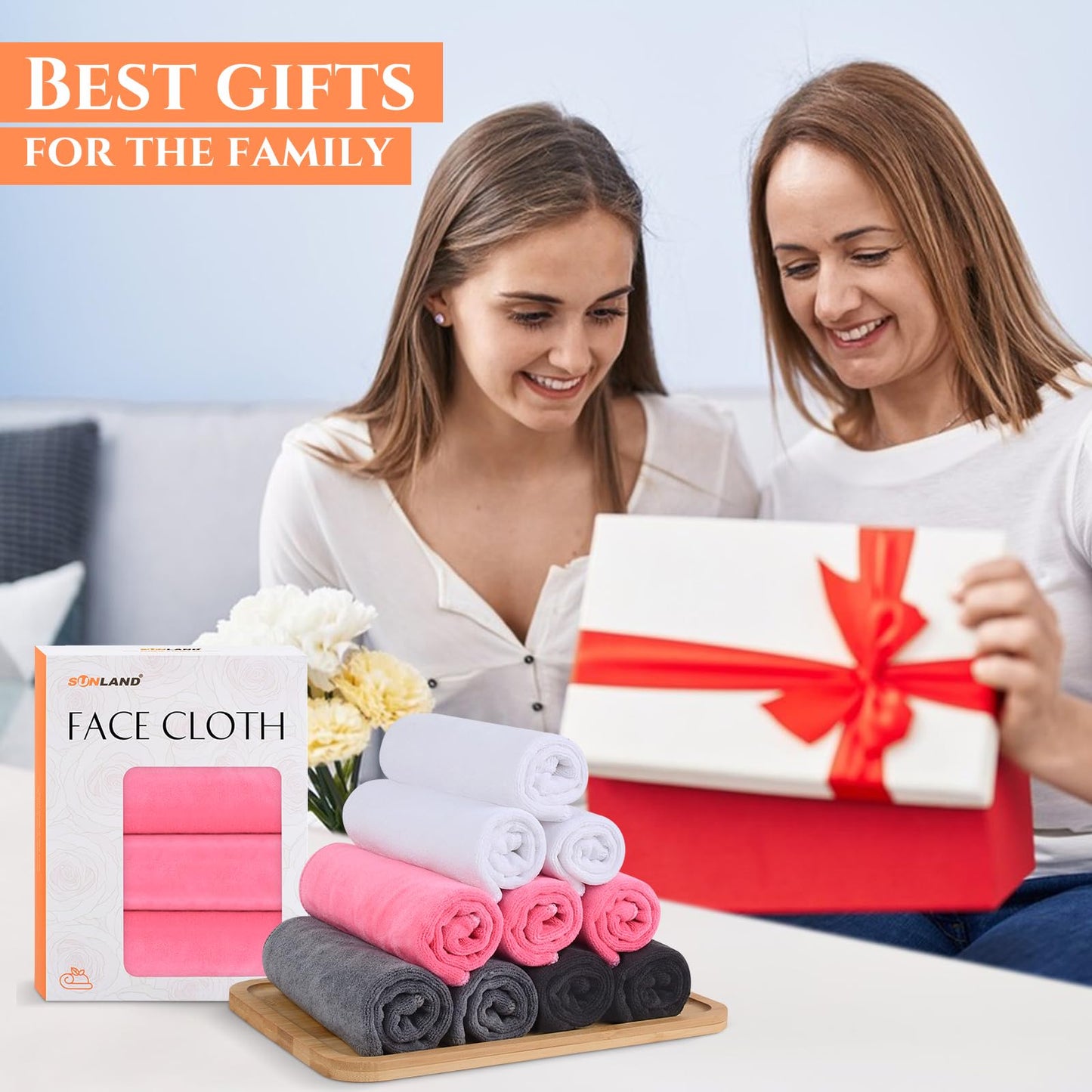 SUNLAND Gifts for Women Includes 4 Pack Microfiber Face Cloths and A Nice Box Perfect for Birthday,Retirement,Anniversary, Mather's Day,Valentine's Day Gift and More Unique Gift Ideas WN420