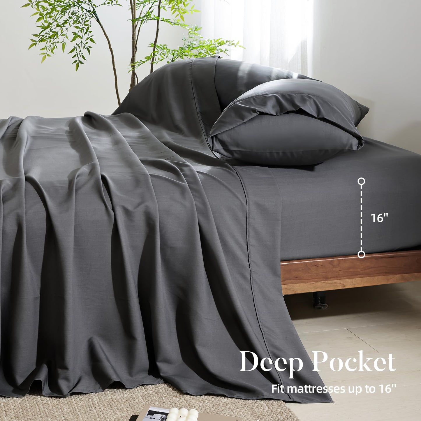 4 Piece Twin Size Sheet - Cooling Bed Sheets Set, Blend Rayon Derived from Bamboo, Breathable Soft Hotel Luxury Bedding & Pillowcases, Silky Fit 16 inch Extra Deep Pocket, Oeko-Tex - Olive Green BST326H