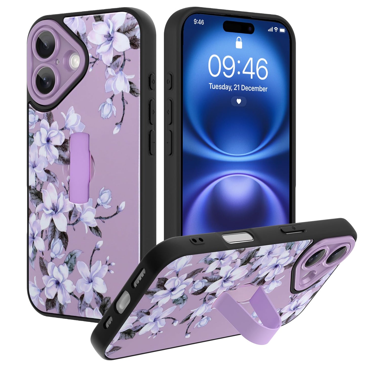 Compatible with iPhone 13 Case, Cute Cheetah Leopard Pattern | Built in Adjustable Wrist Strap Grip Hand Holder Stand Shockproof Kickstand Cover for Women Girls (Black White) WN420